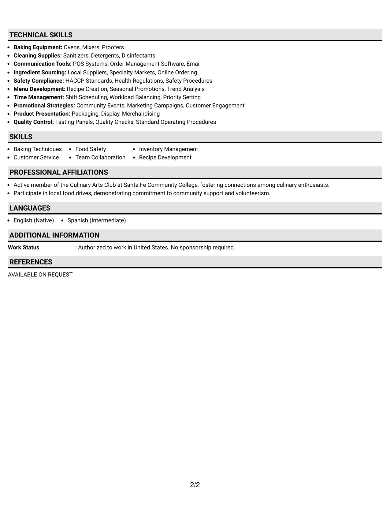 Resume Example Page 2