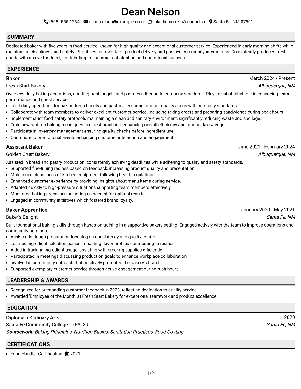 Resume Example Page 1