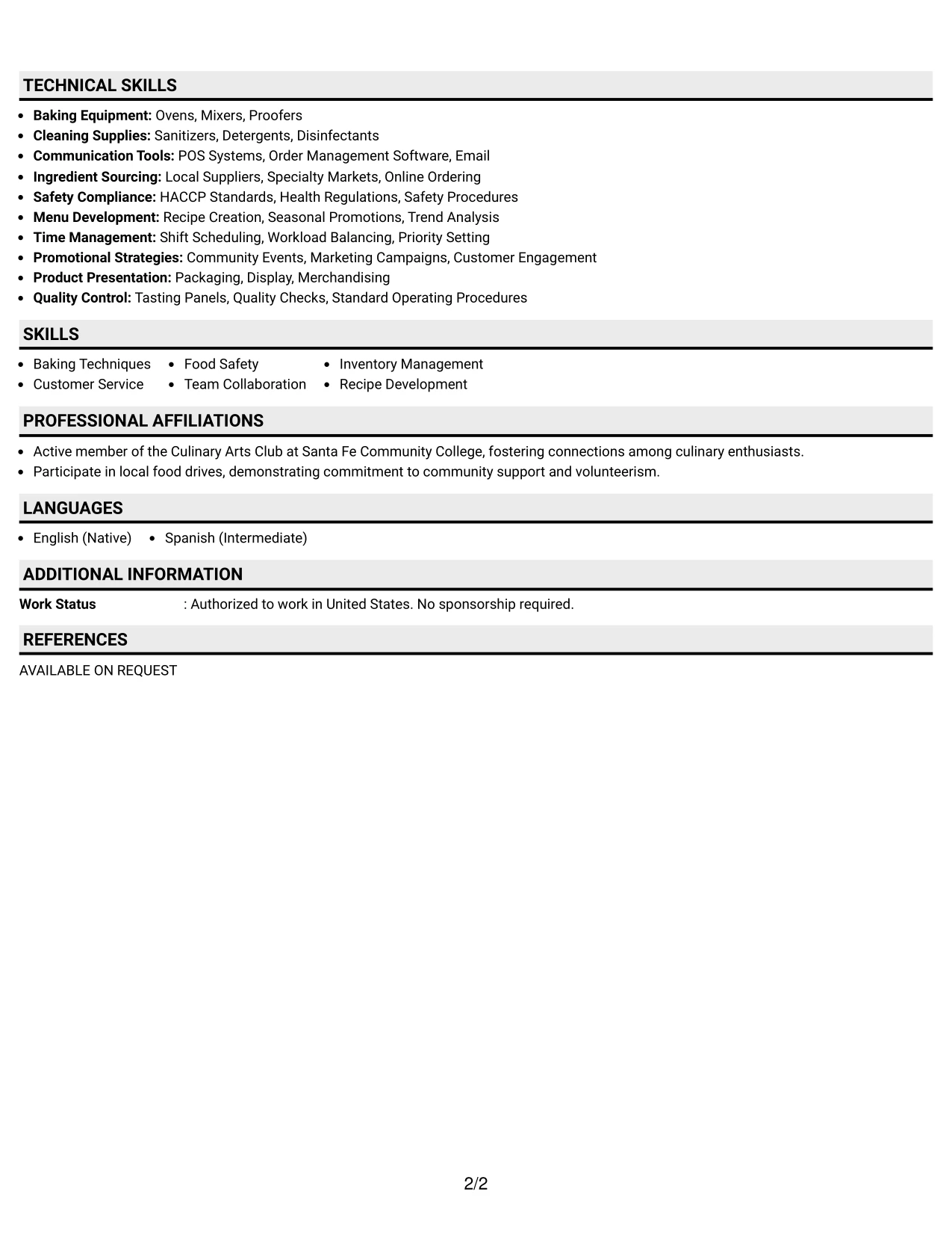 Resume Example Page 2