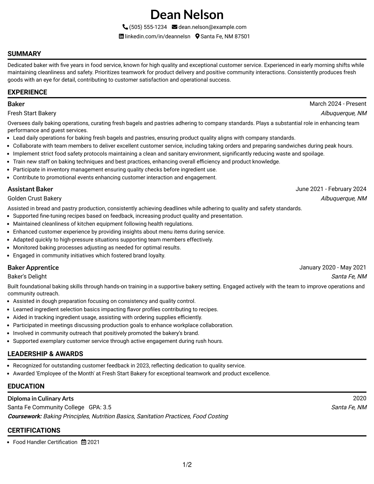 Resume Example Page 1