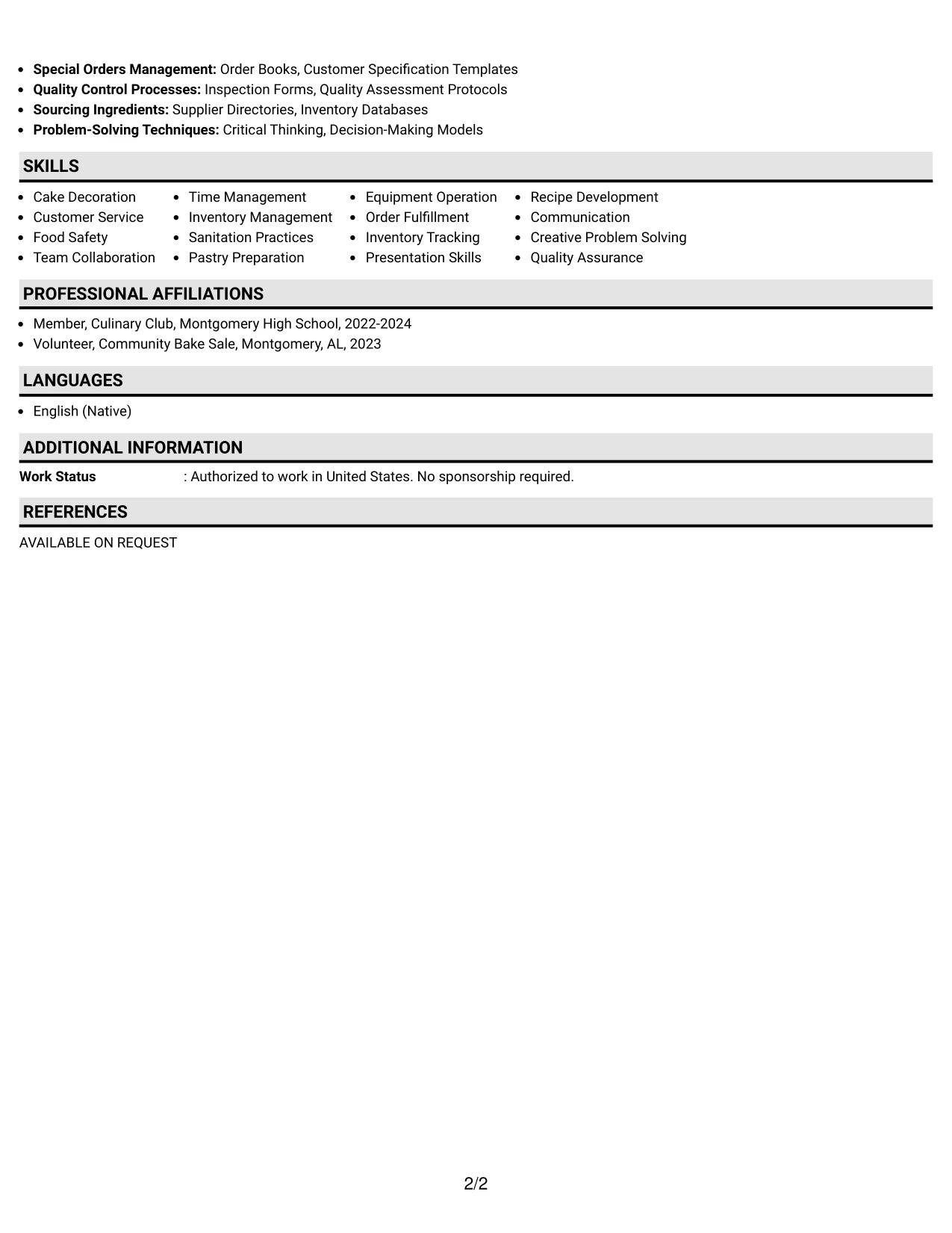 Resume Example Page 2