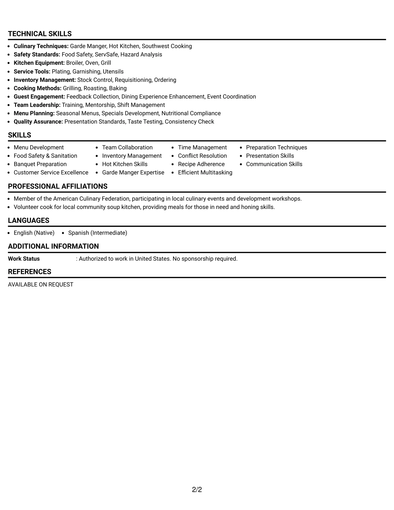 Resume Example Page 2