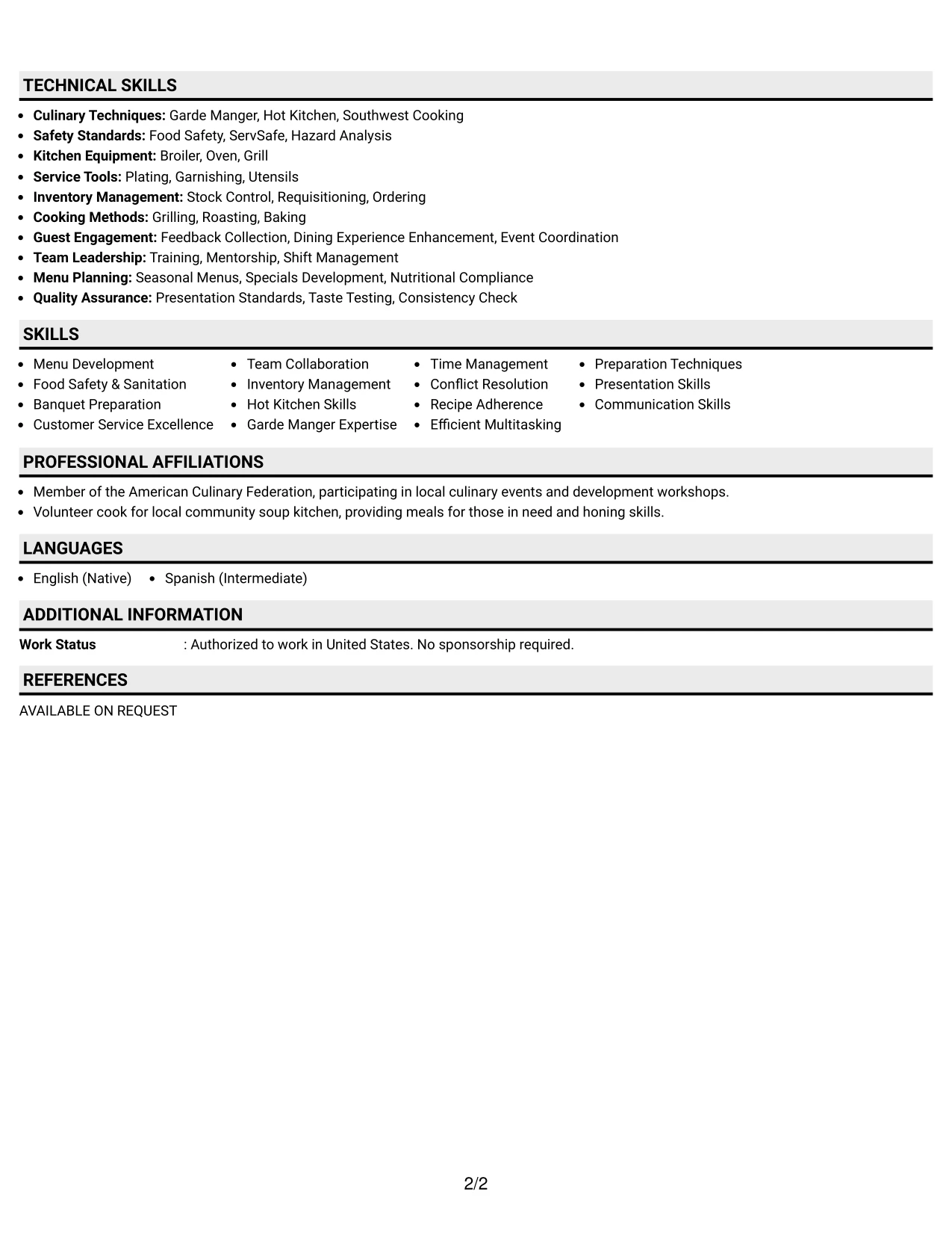 Resume Example Page 2