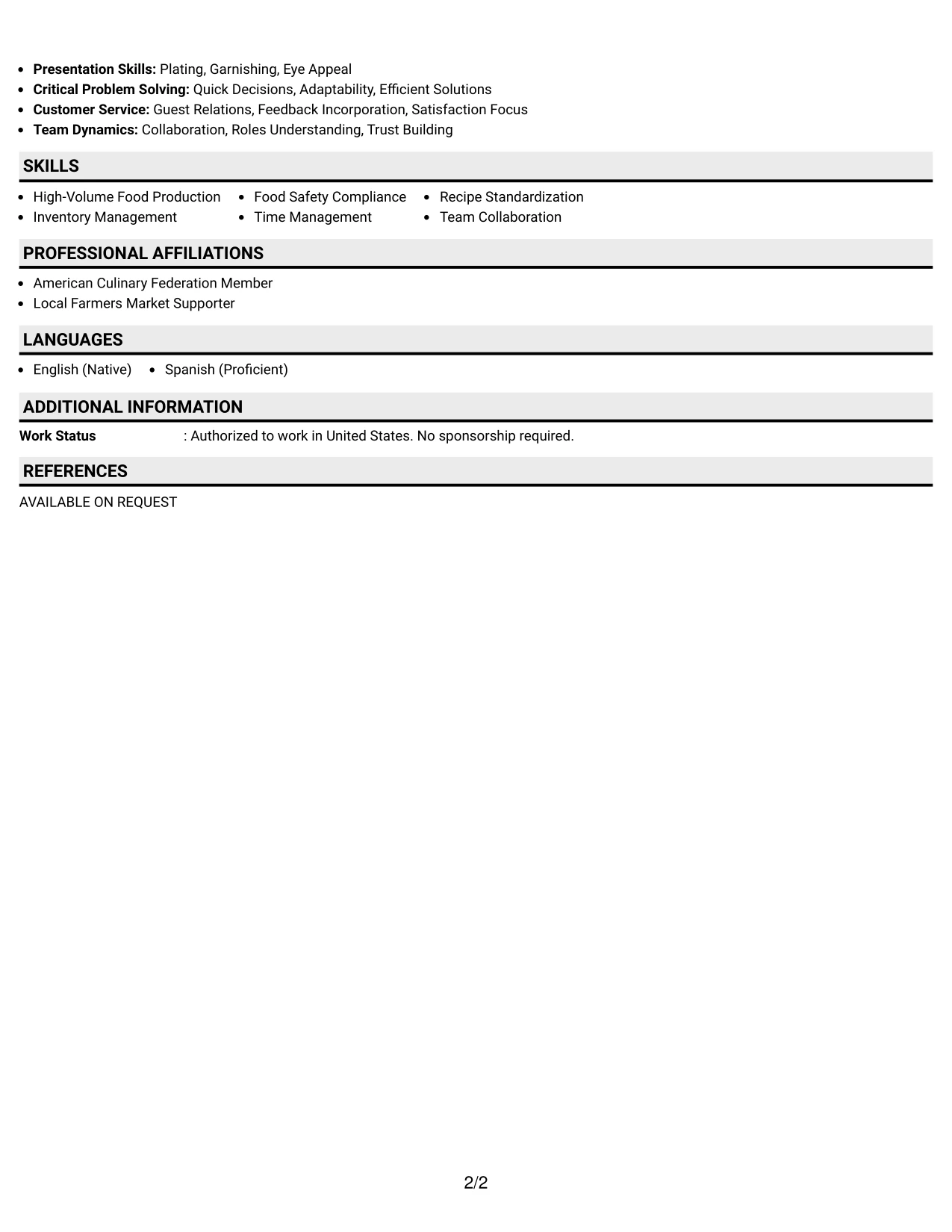 Resume Example Page 2