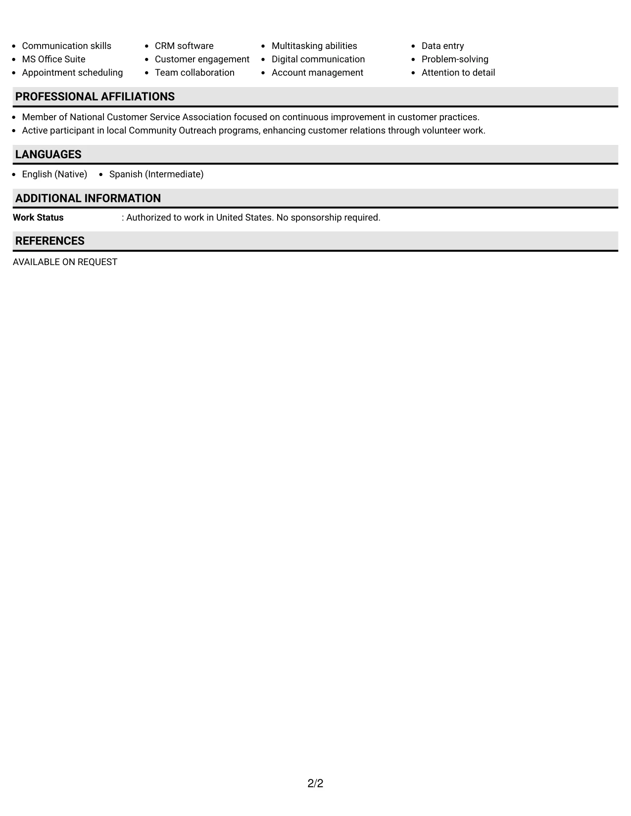 Resume Example Page 2