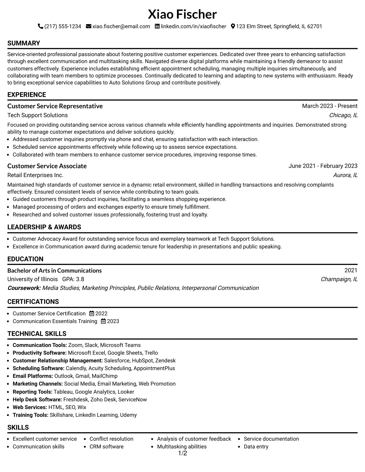 Resume Example Page 1