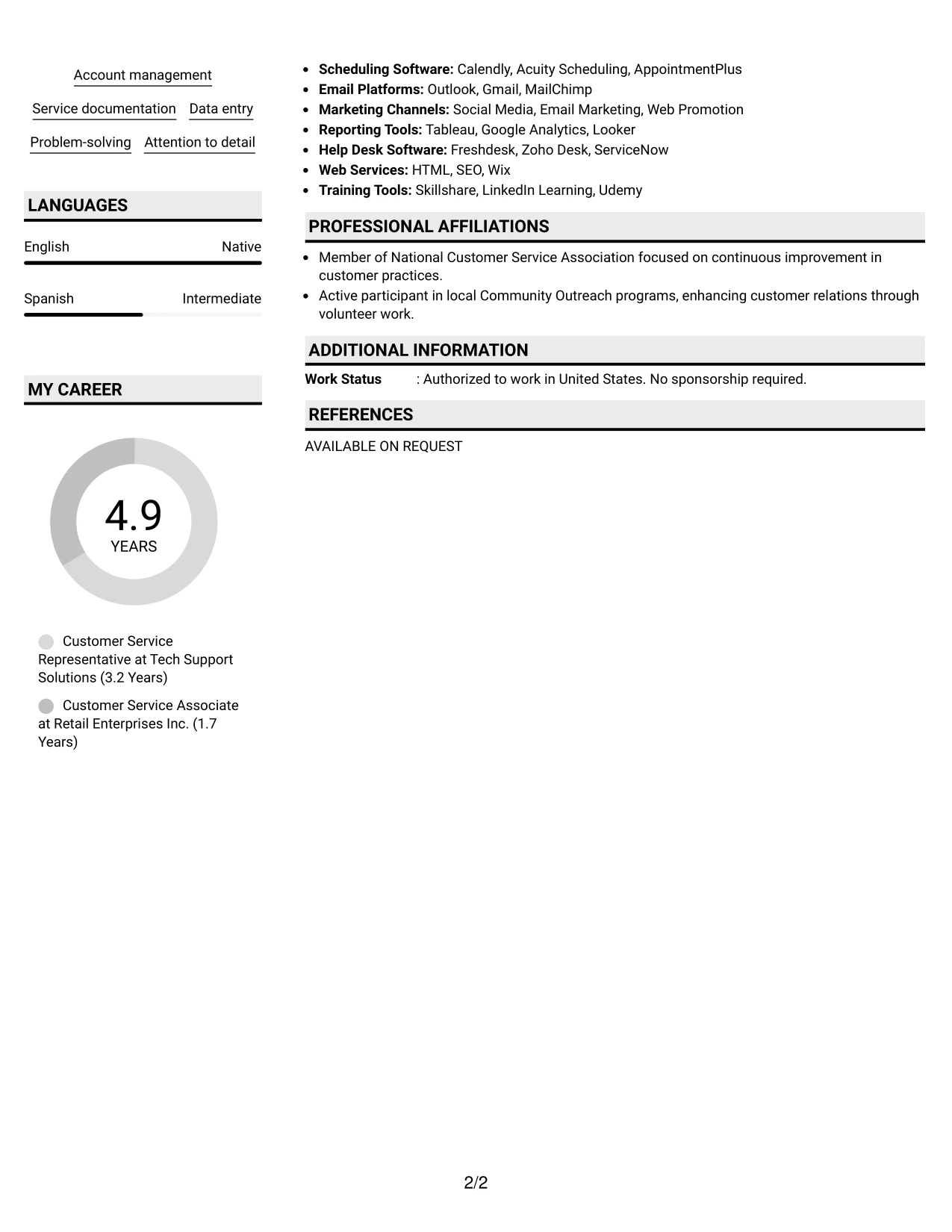 Resume Example Page 2
