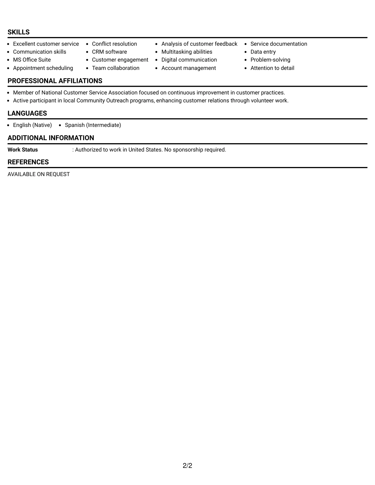 Resume Example Page 2