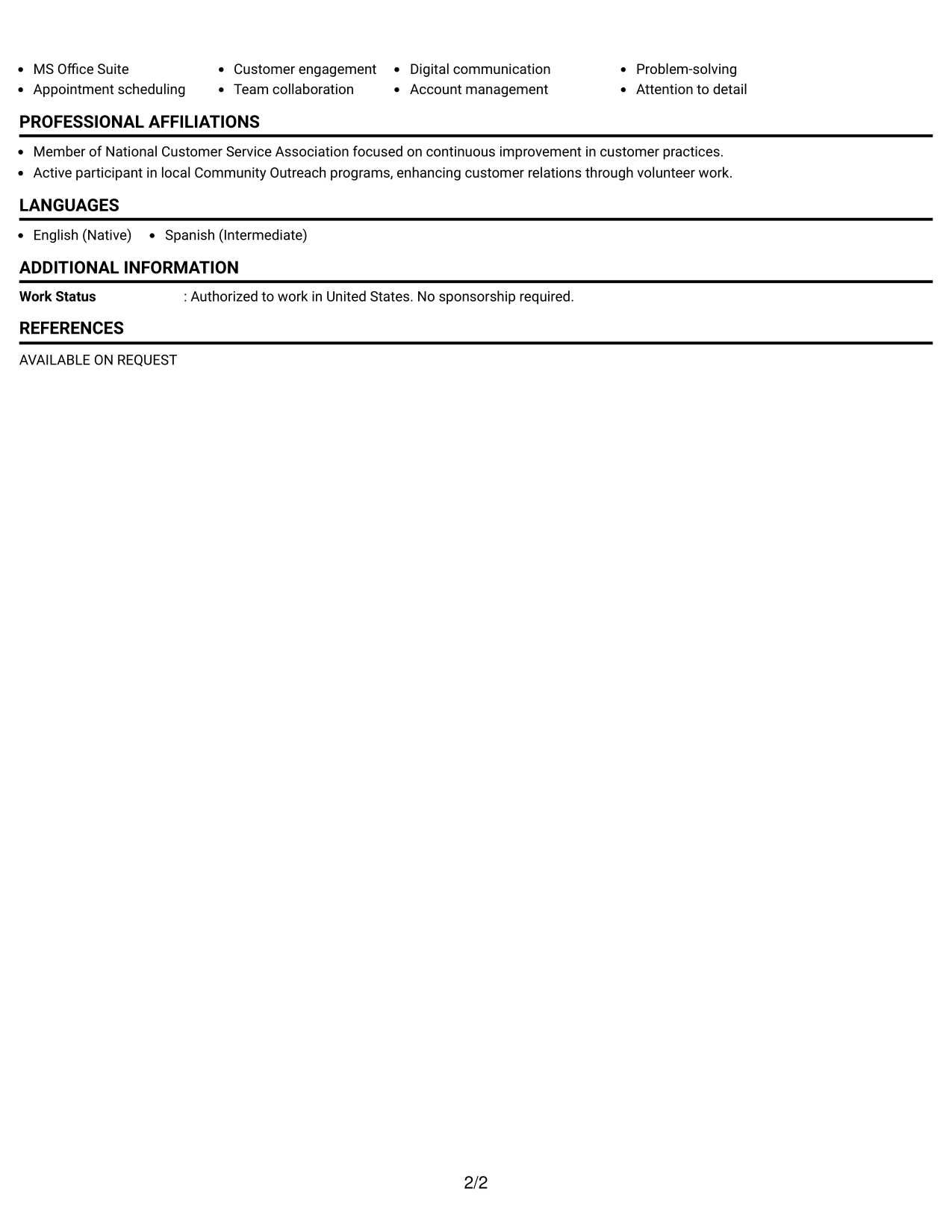 Resume Example Page 2