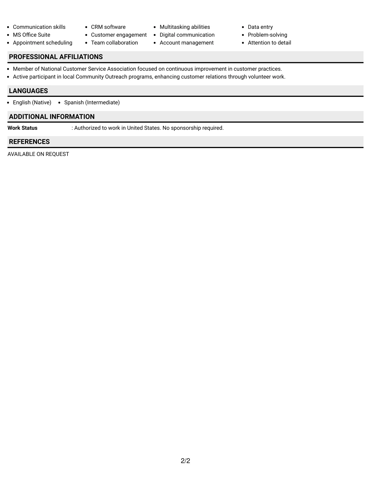 Resume Example Page 2