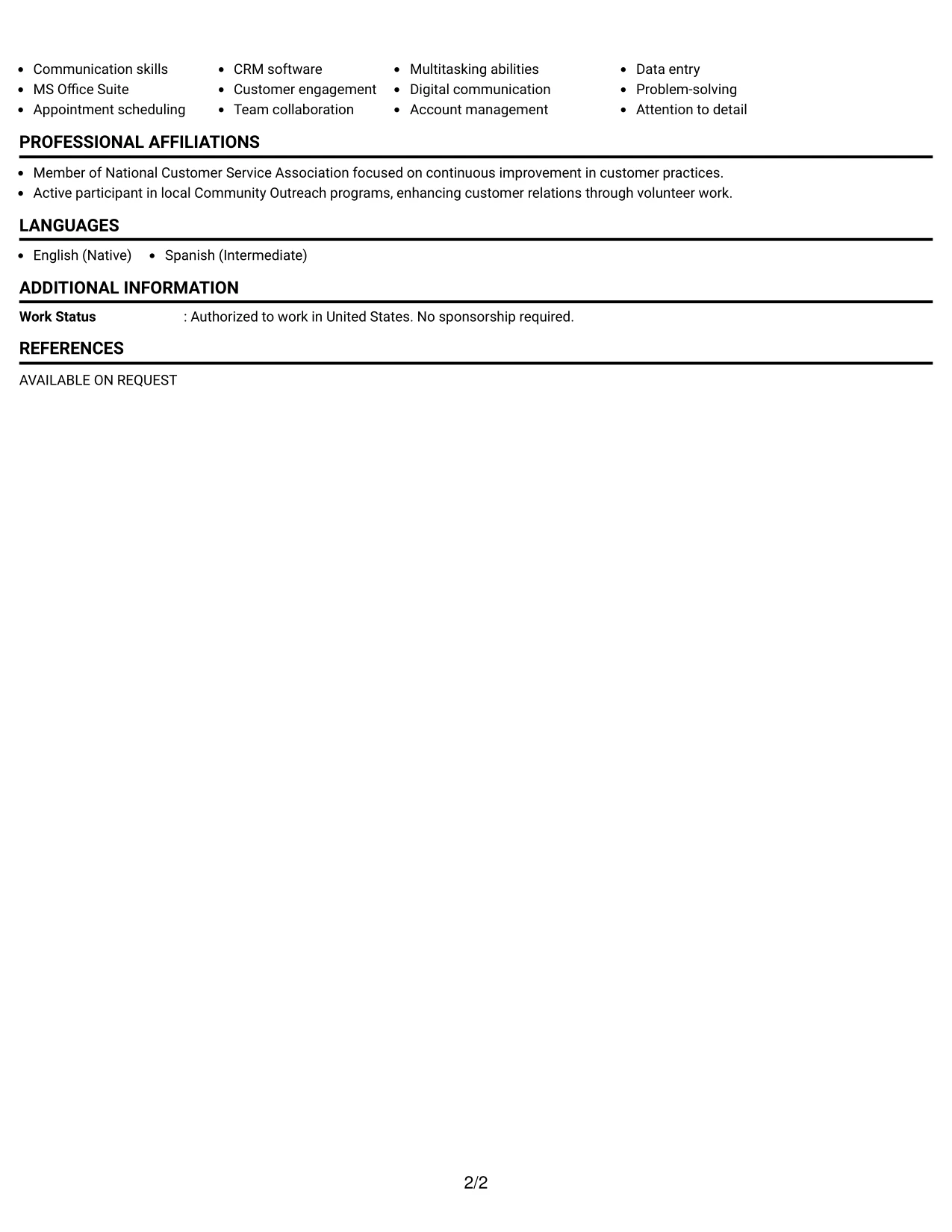 Resume Example Page 2