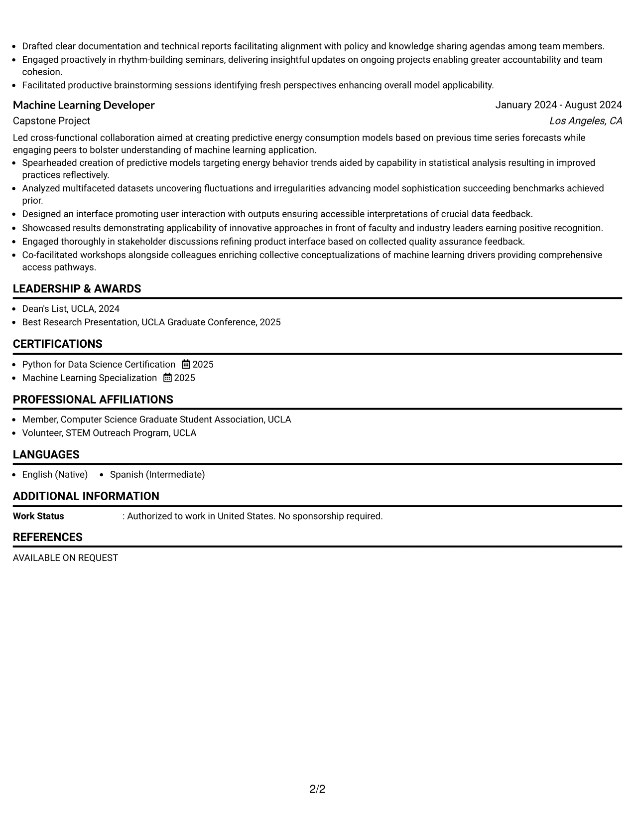 Resume Example Page 2