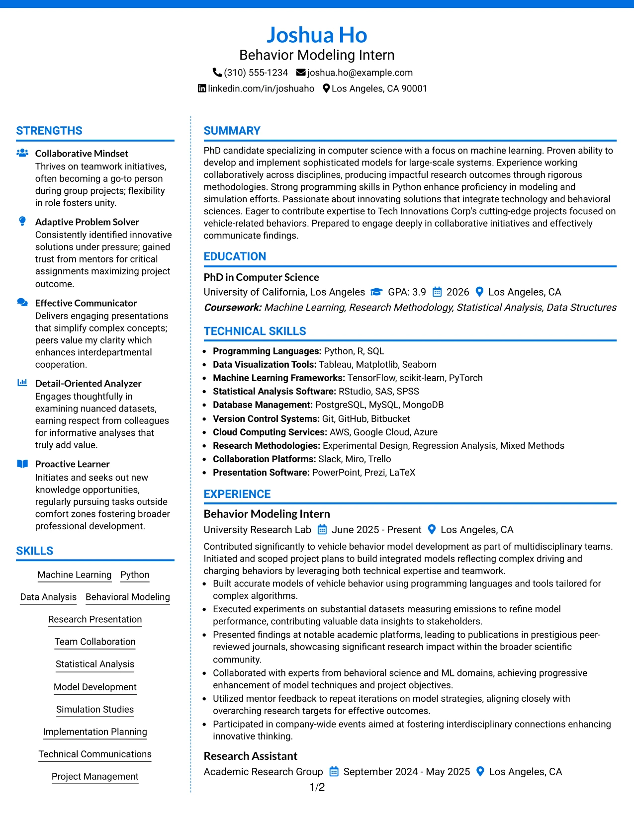 Resume Example Page 1