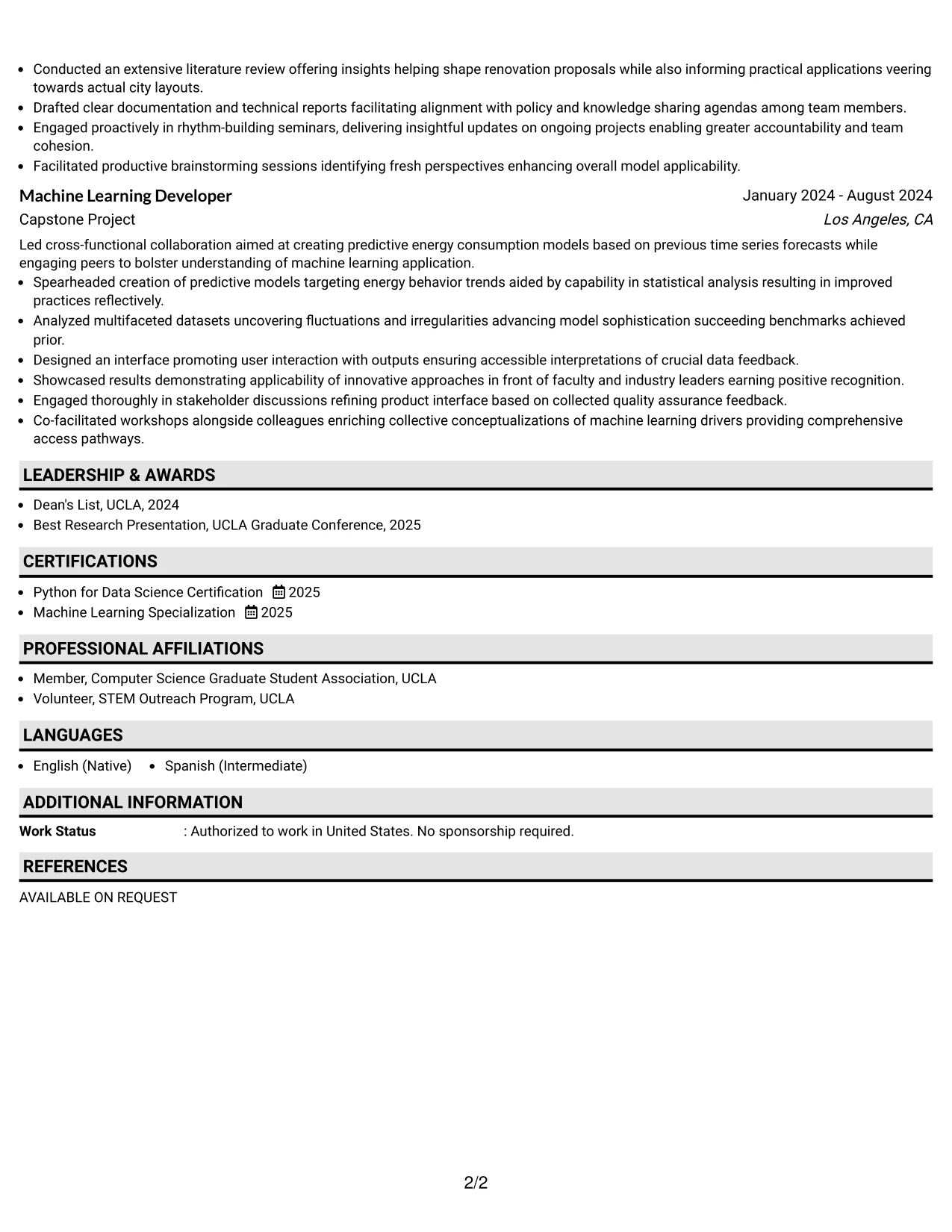 Resume Example Page 2