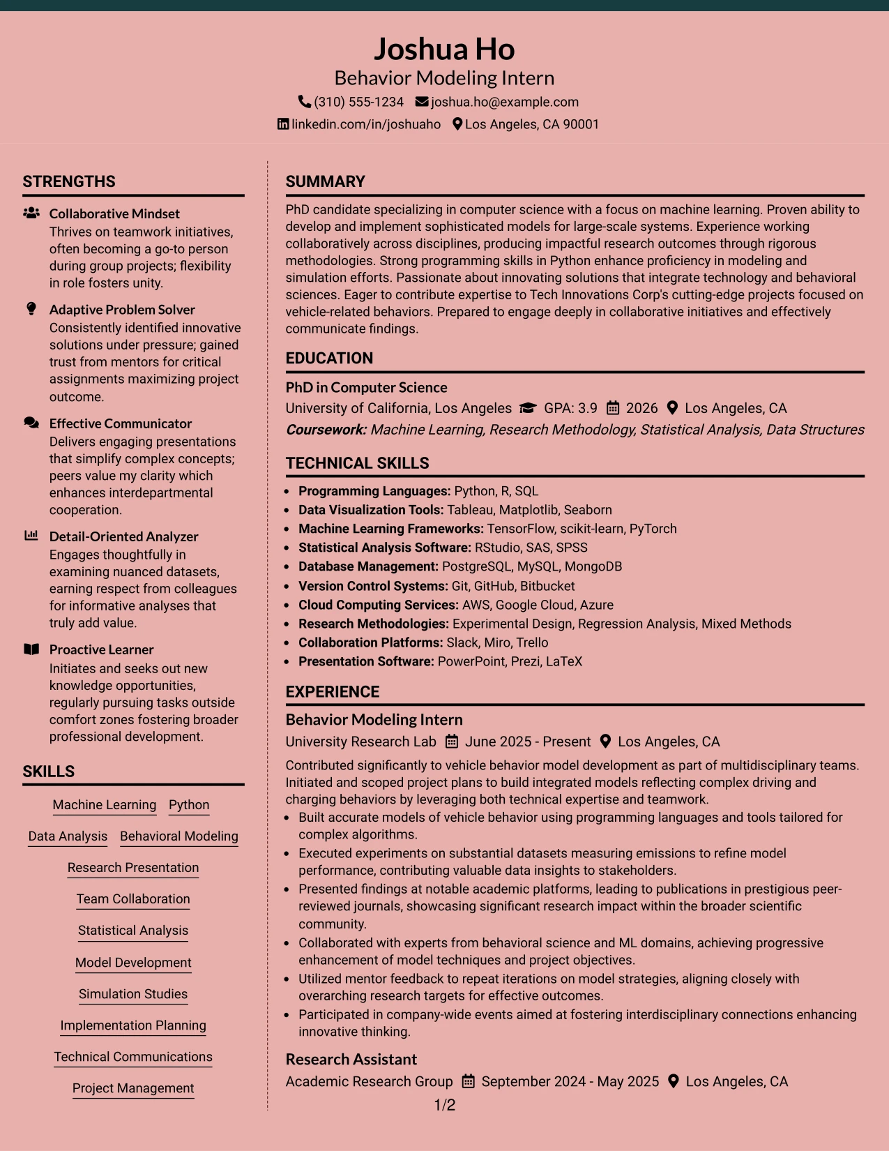 Resume Example Page 1