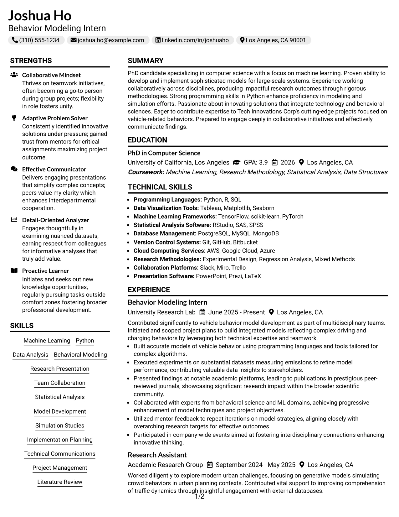 Resume Example Page 1