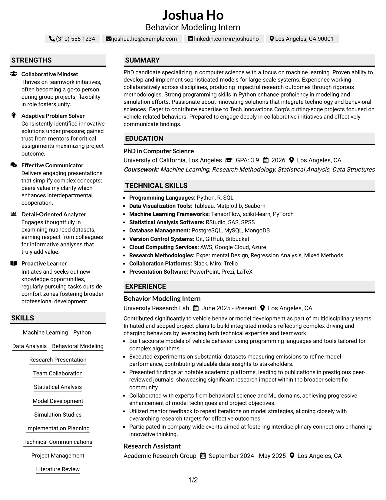 Resume Example Page 1