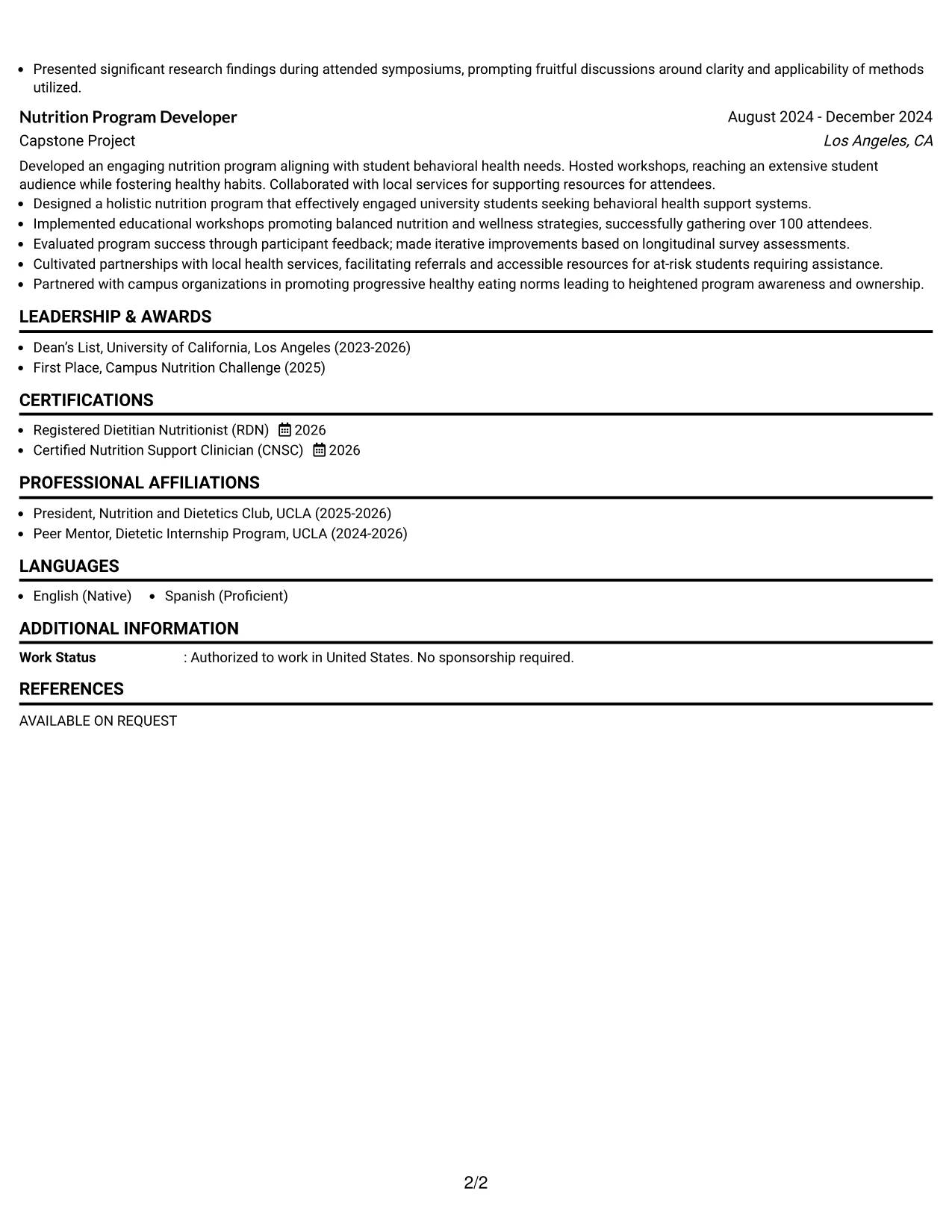 Resume Example Page 2