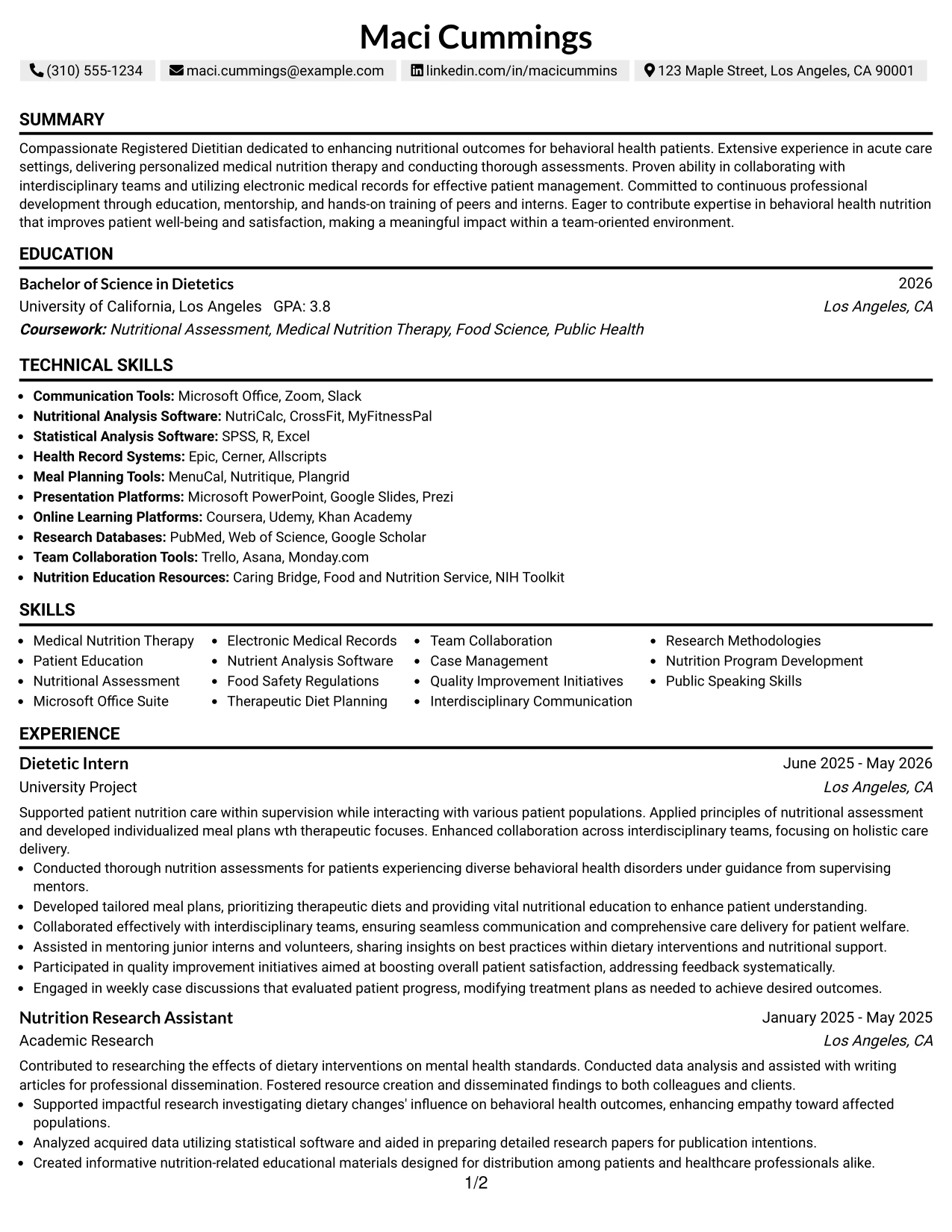 Resume Example Page 1