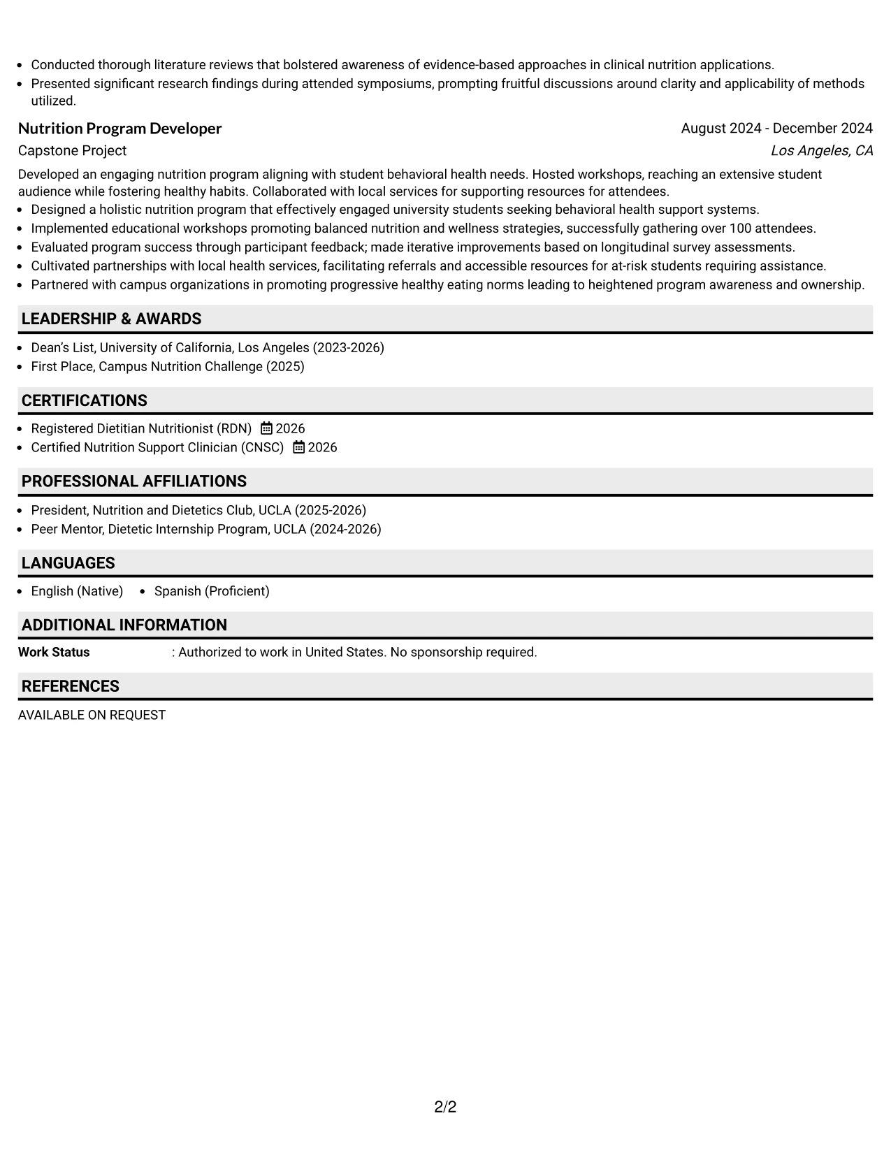 Resume Example Page 2