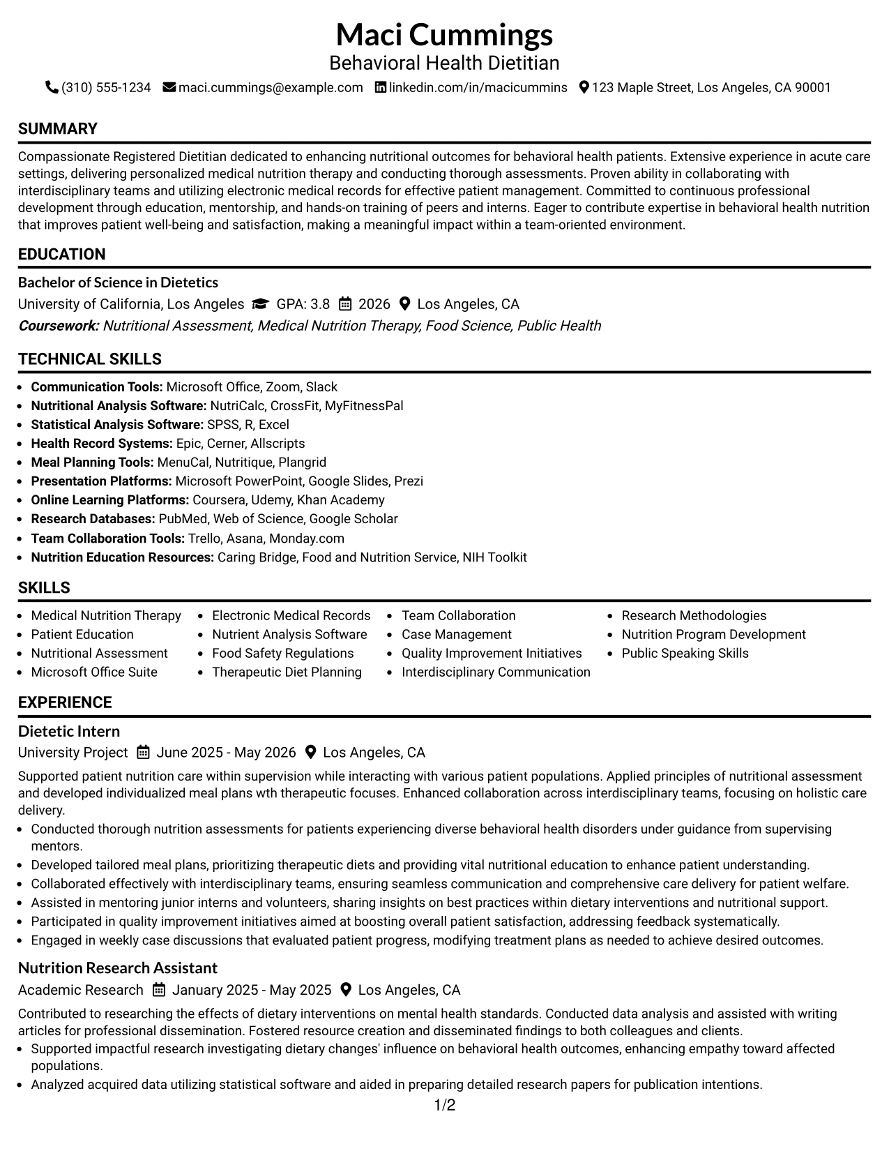 Resume Example Page 1