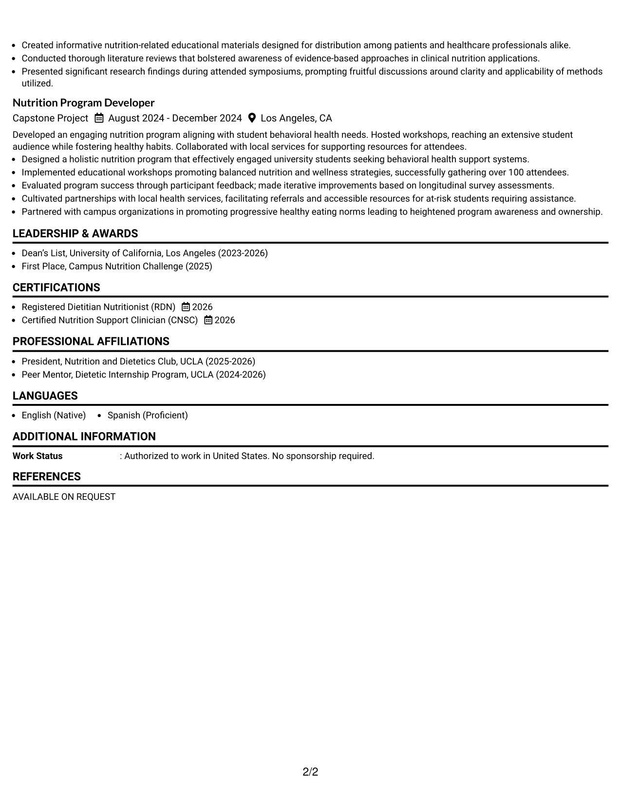 Resume Example Page 2