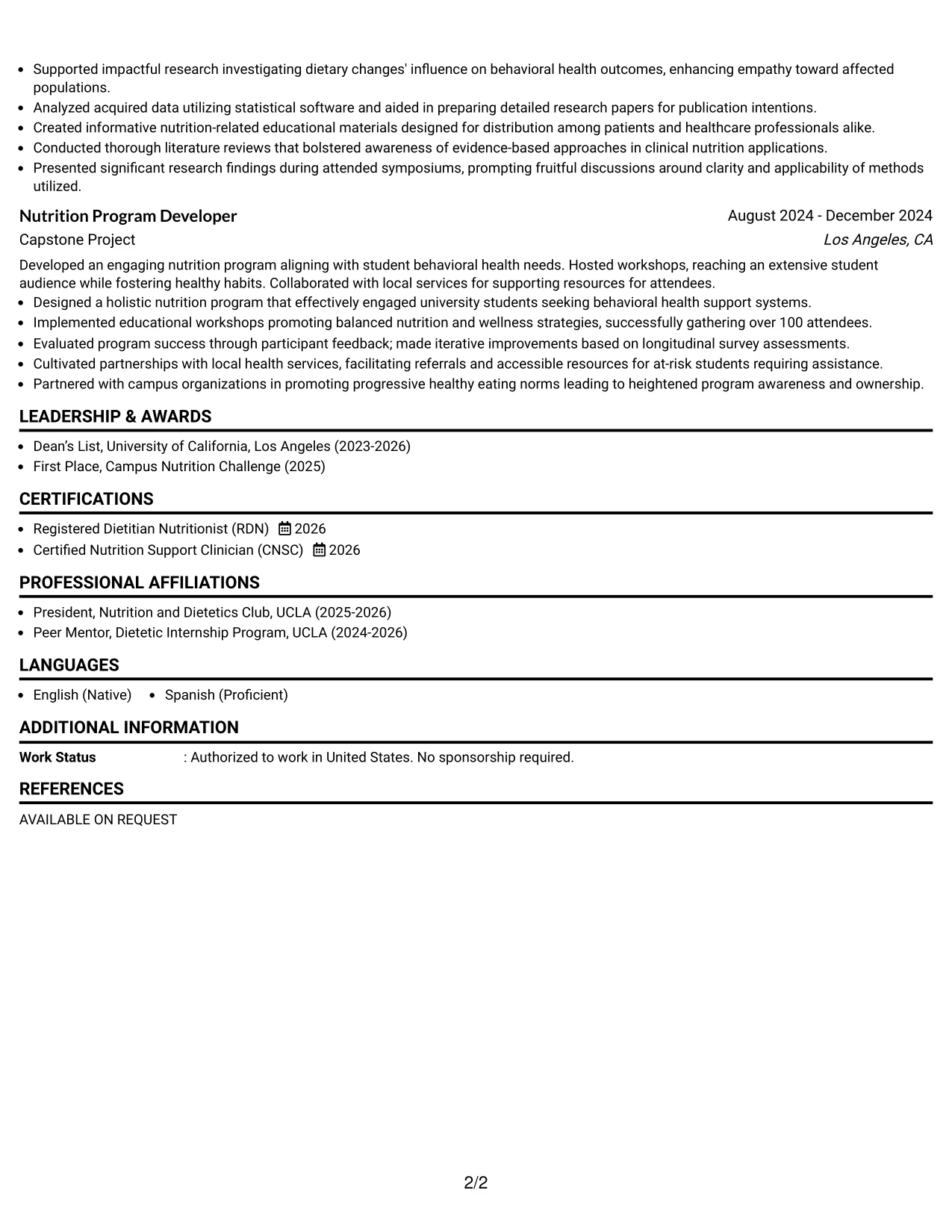 Resume Example Page 2