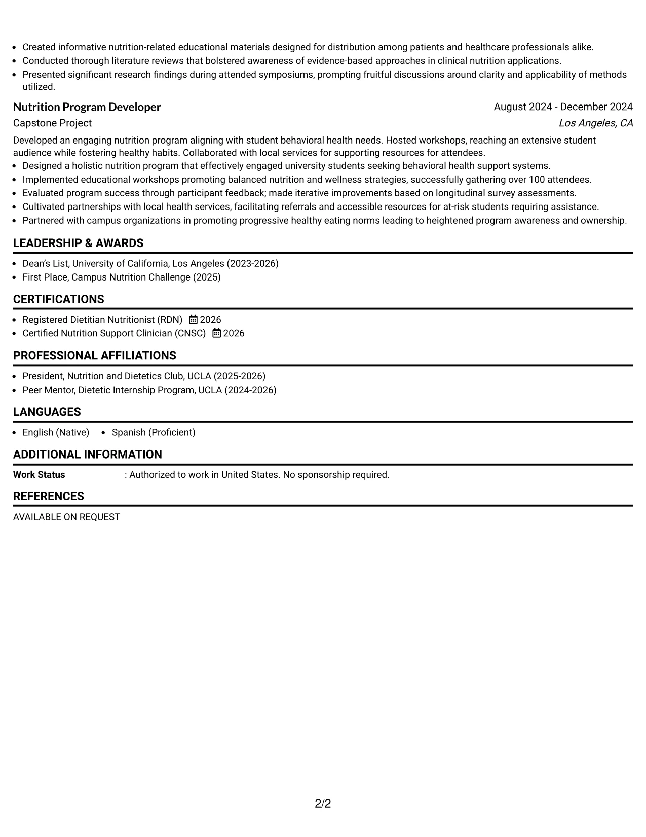 Resume Example Page 2
