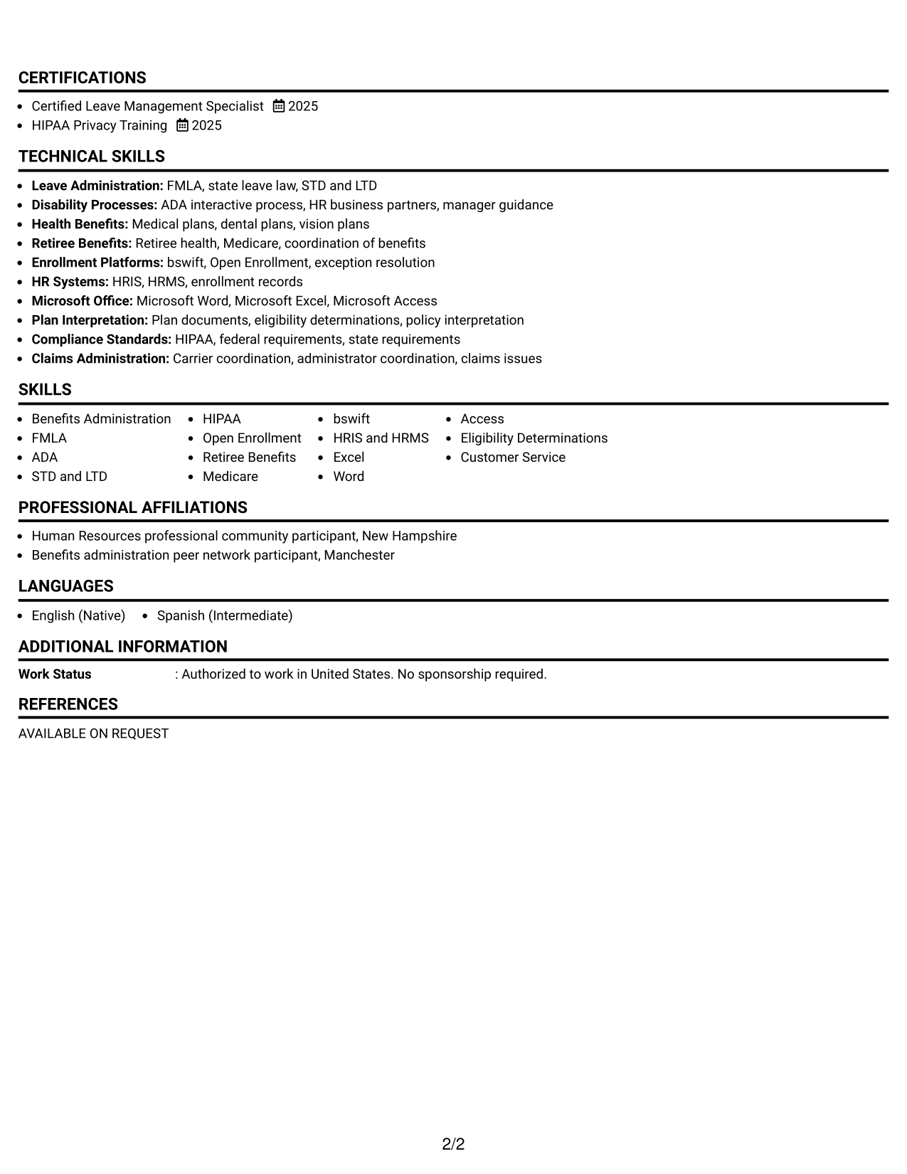 Resume Example Page 2