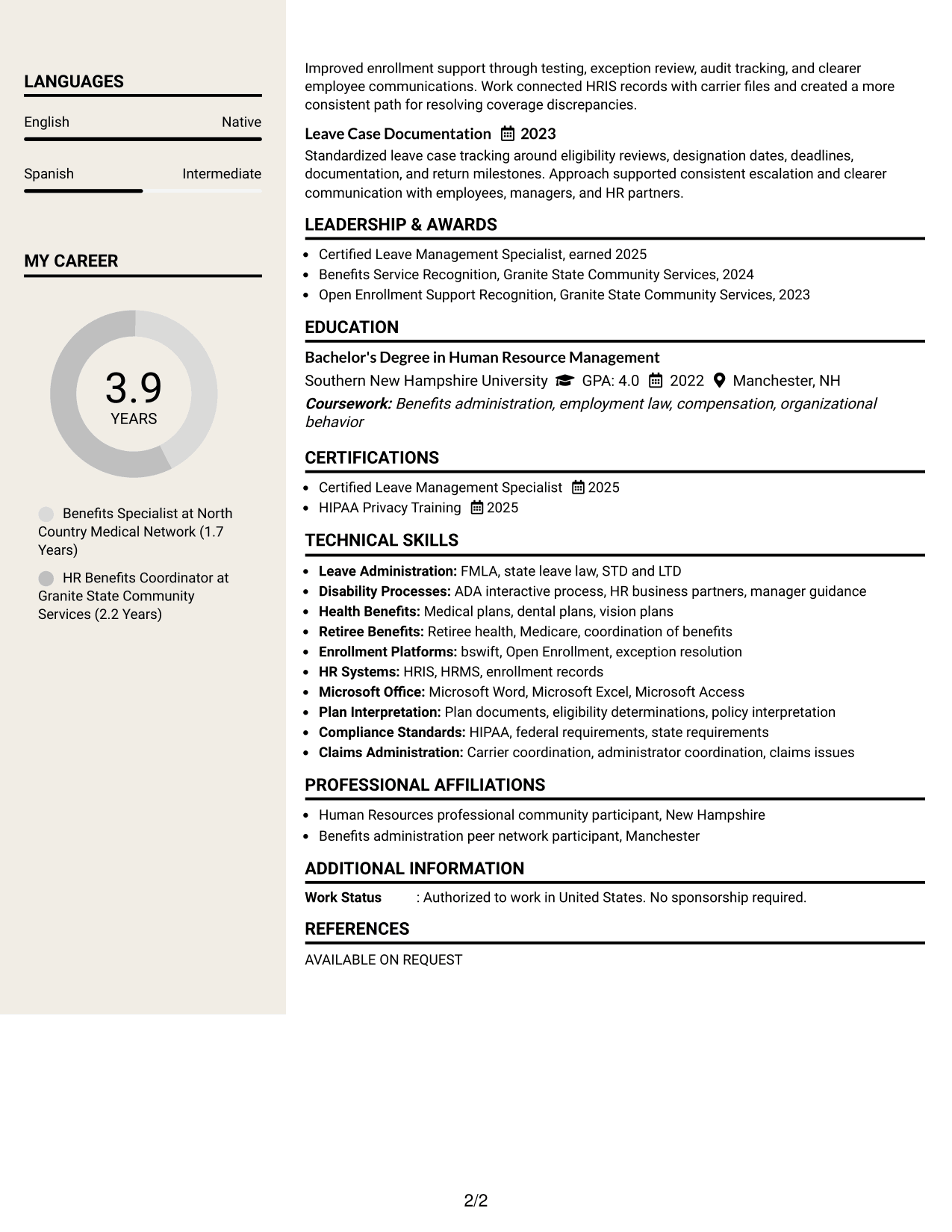 Resume Example Page 2