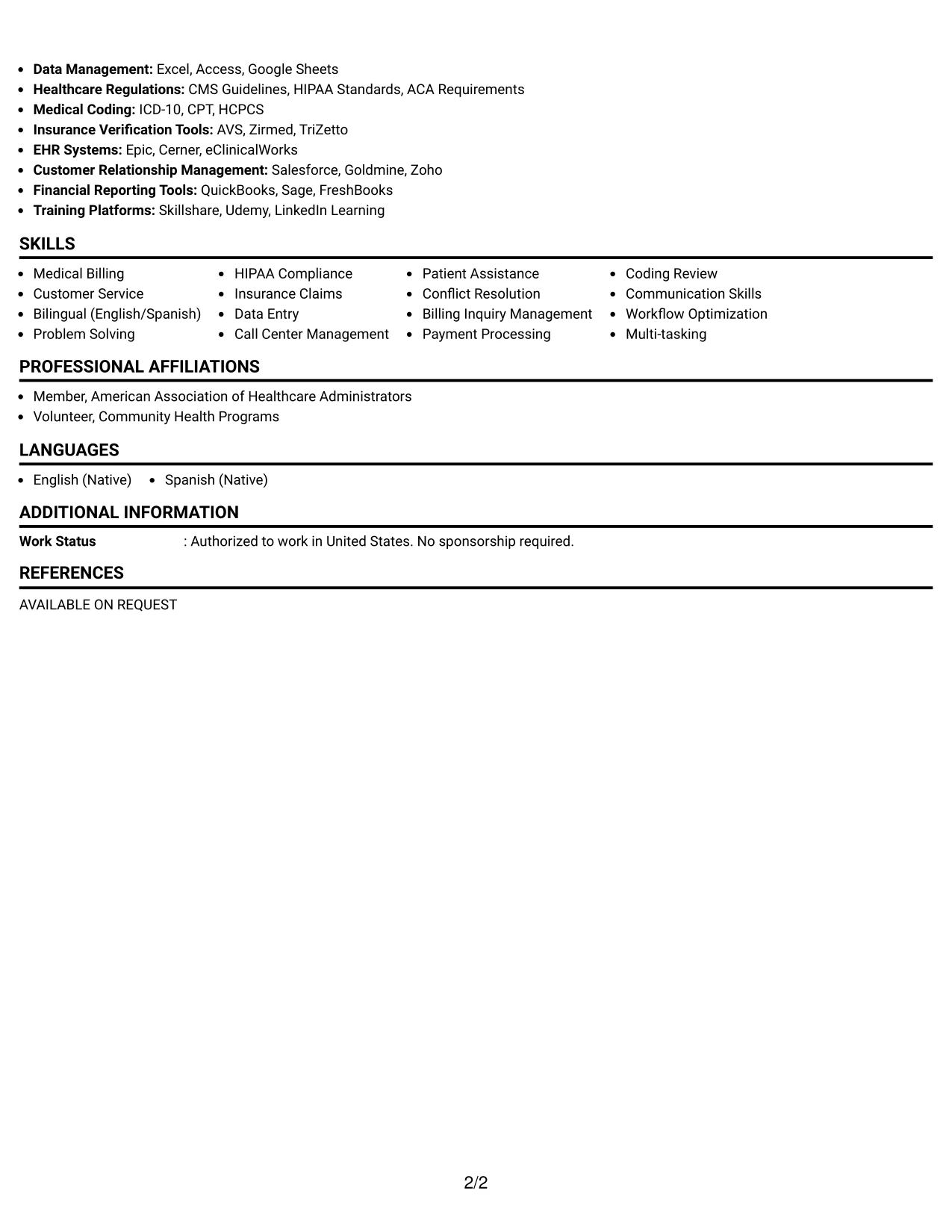 Resume Example Page 2