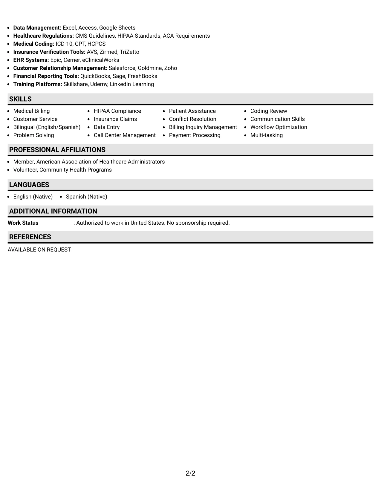 Resume Example Page 2