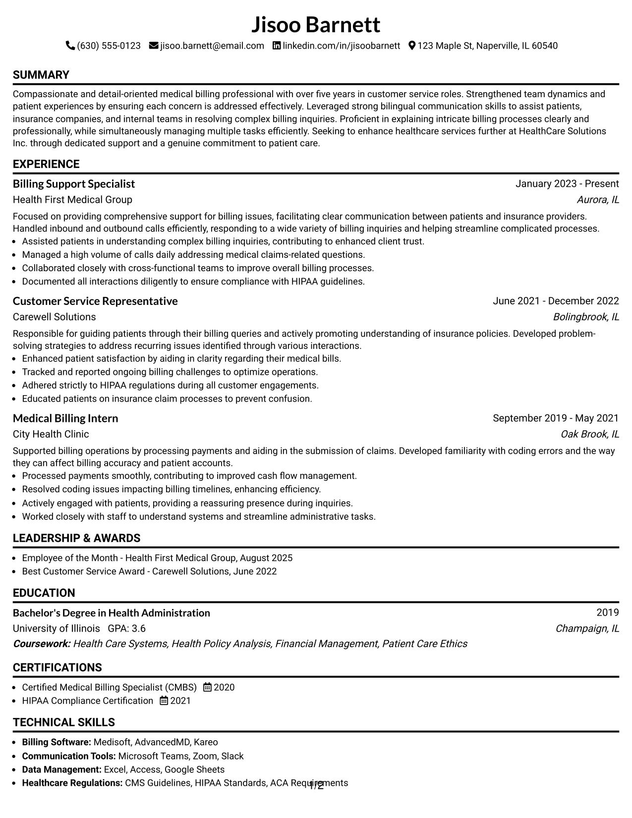 Resume Example Page 1