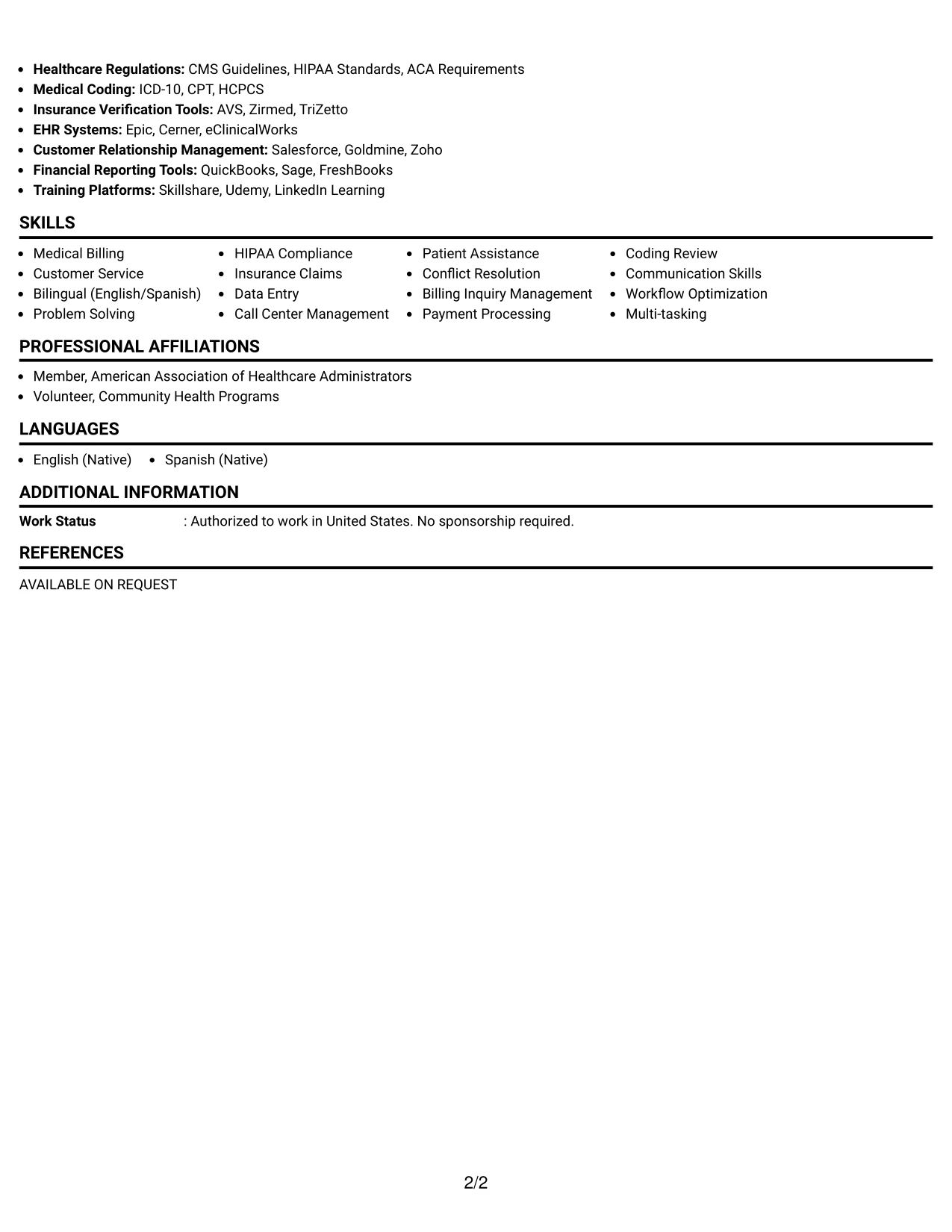 Resume Example Page 2