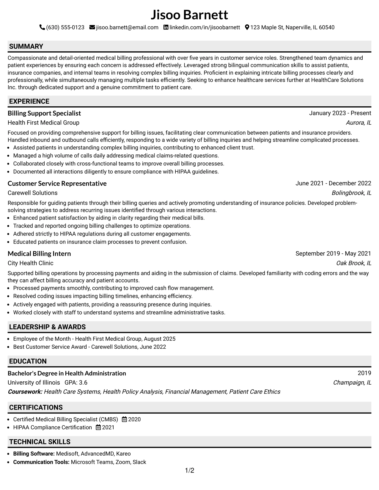 Resume Example Page 1