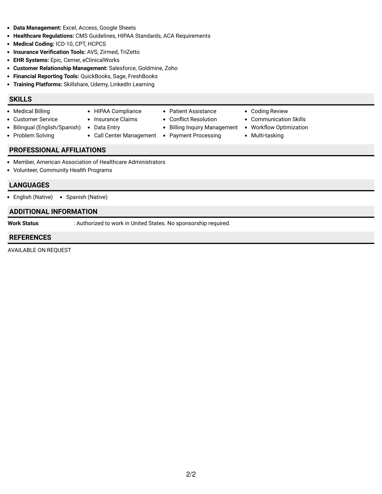 Resume Example Page 2