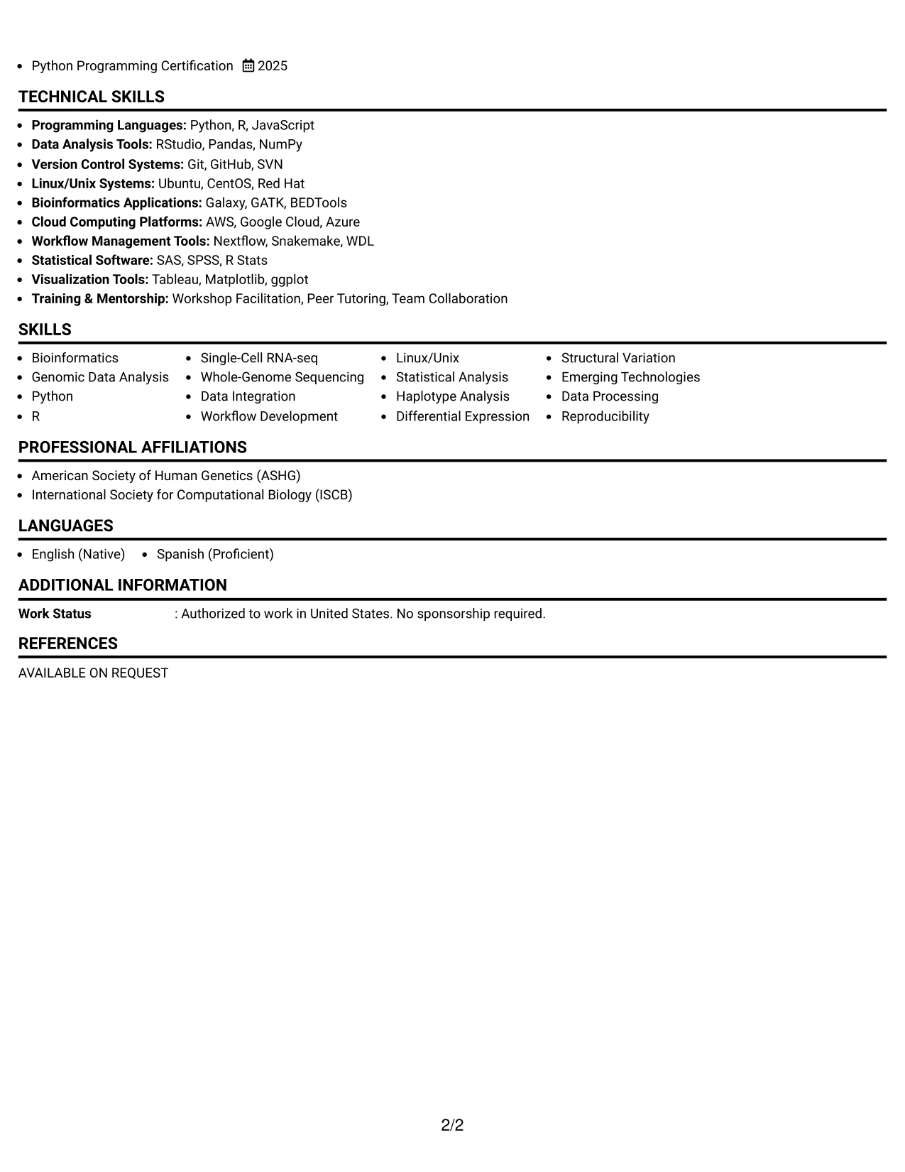 Resume Example Page 2