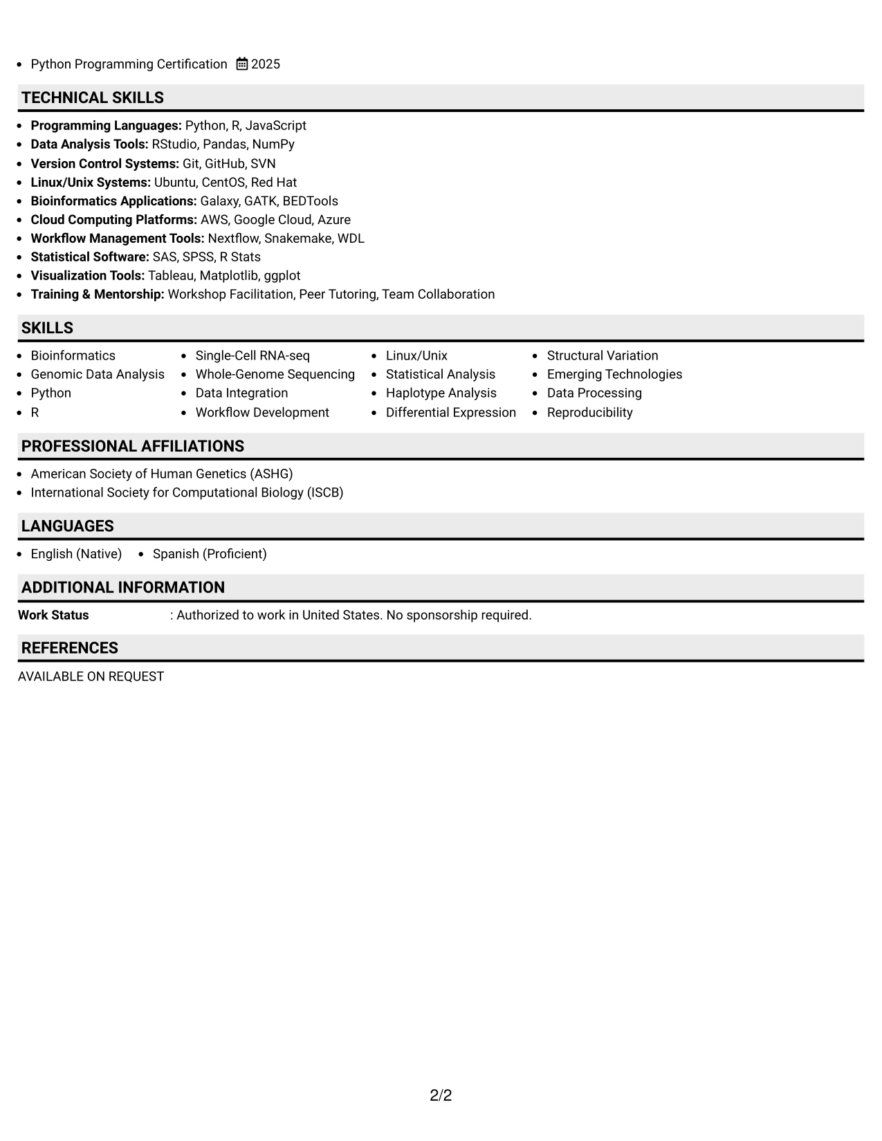 Resume Example Page 2