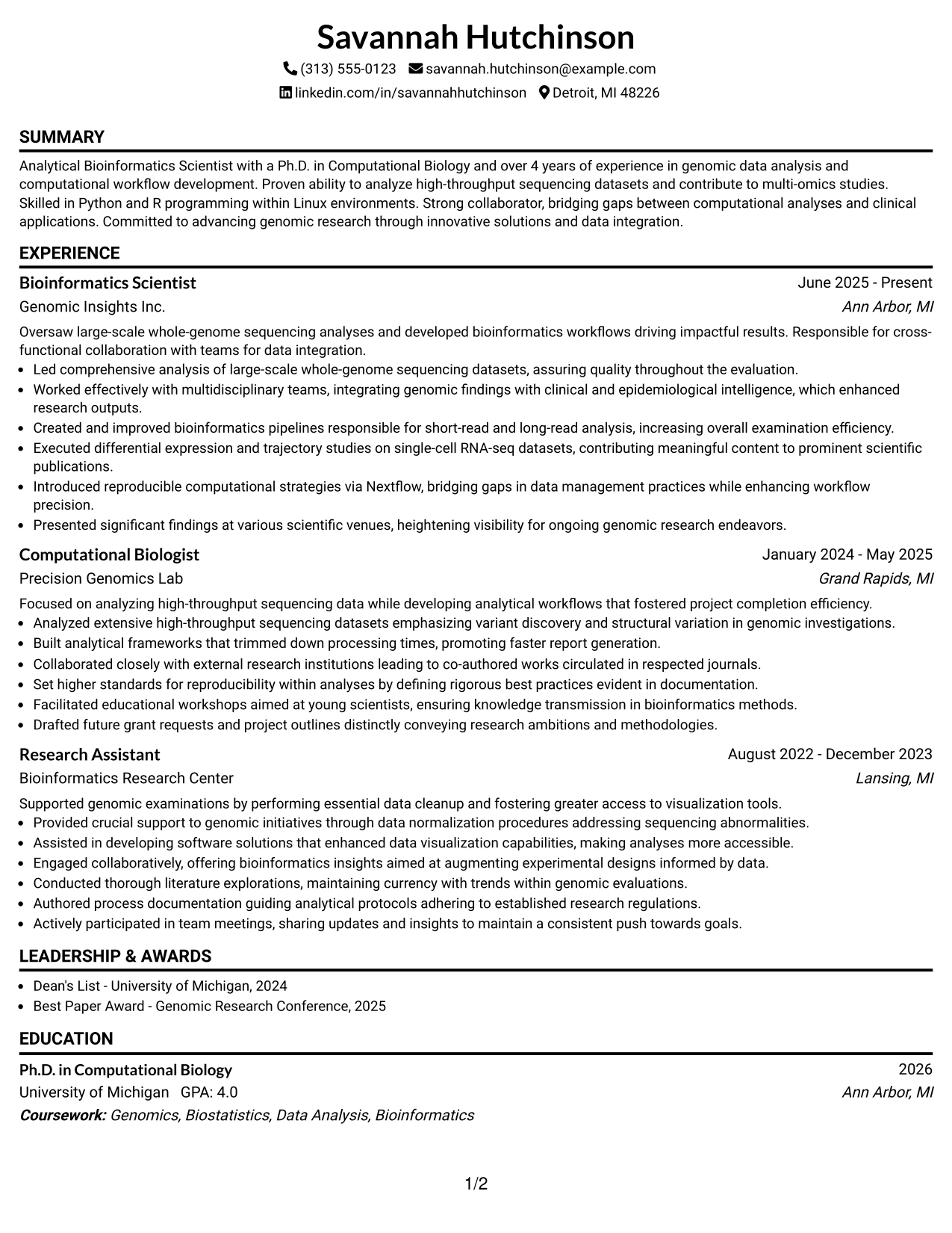 Resume Example Page 1