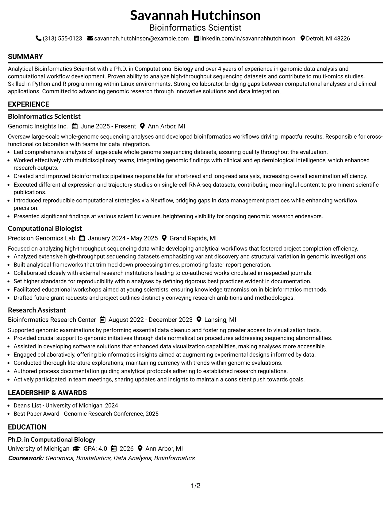 Resume Example Page 1