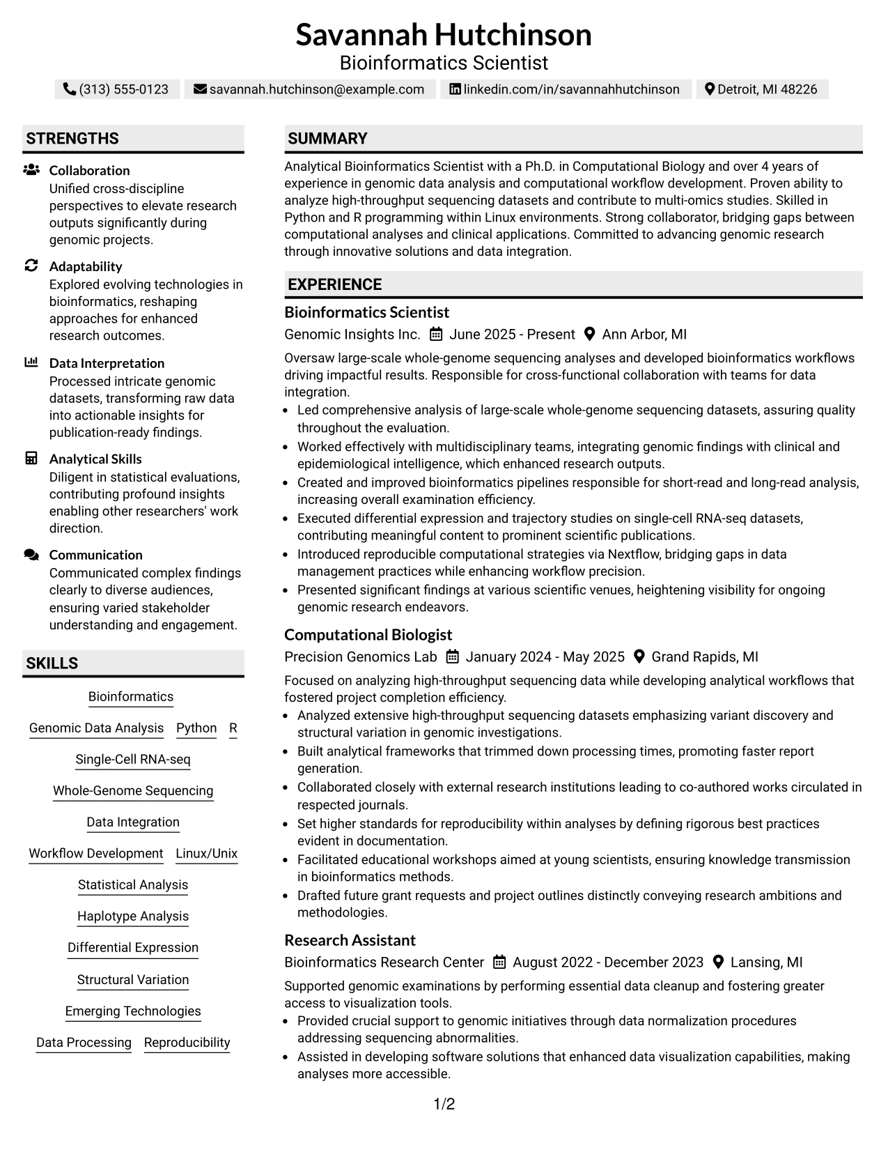 Resume Example Page 1