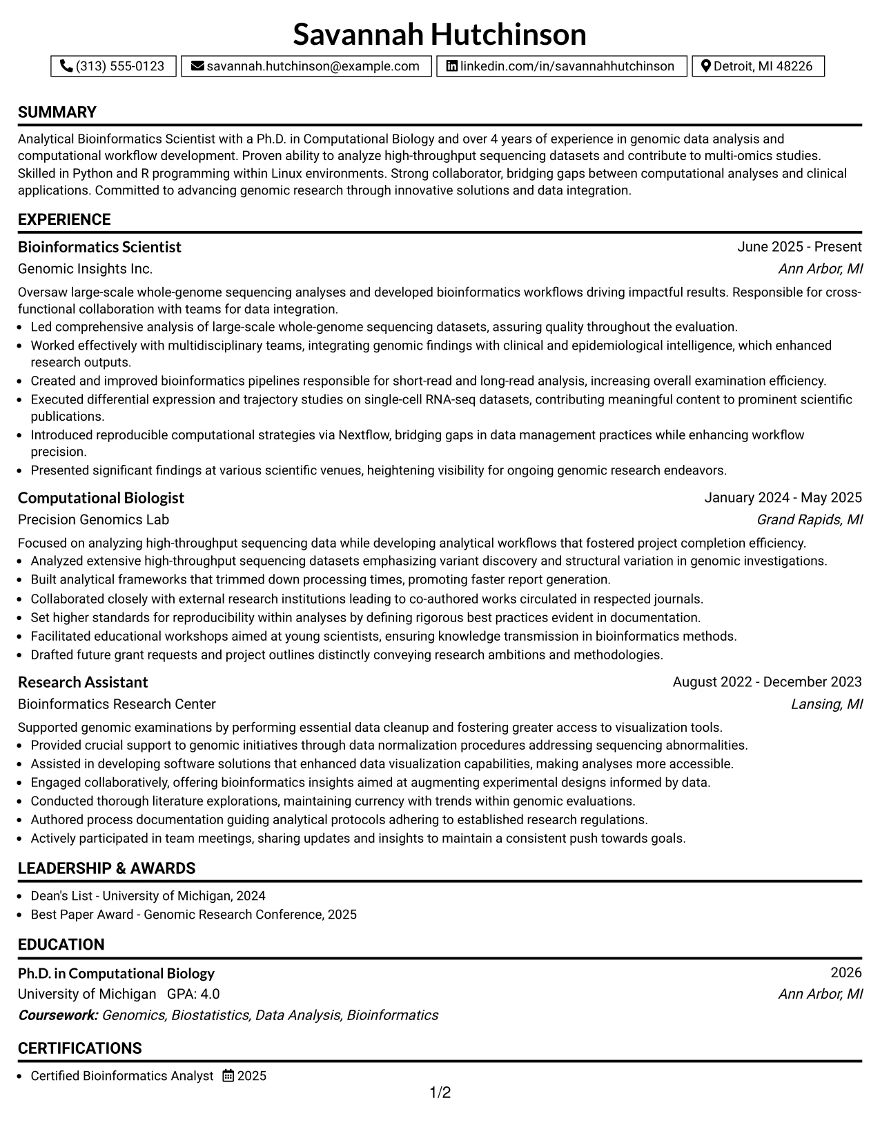 Resume Example Page 1