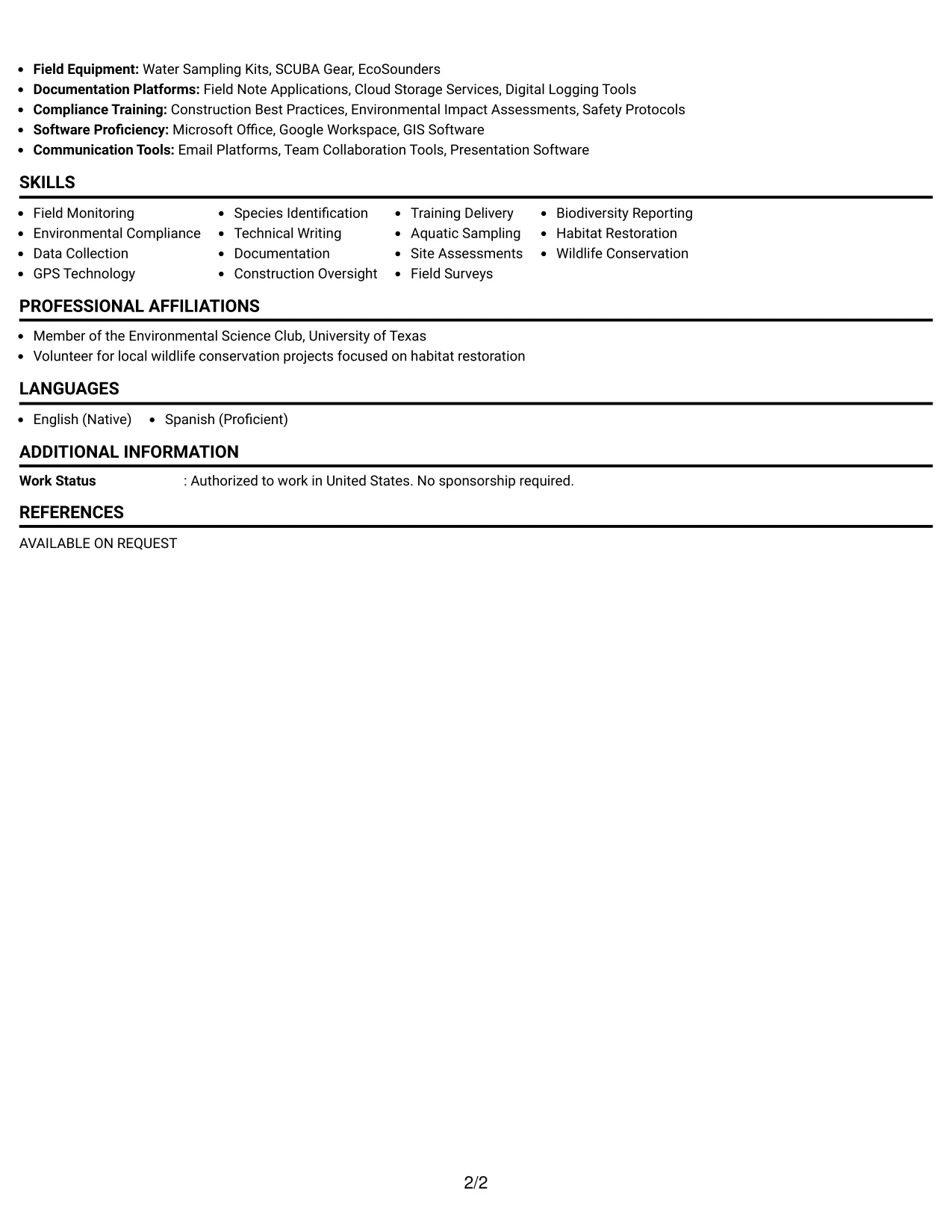 Resume Example Page 2