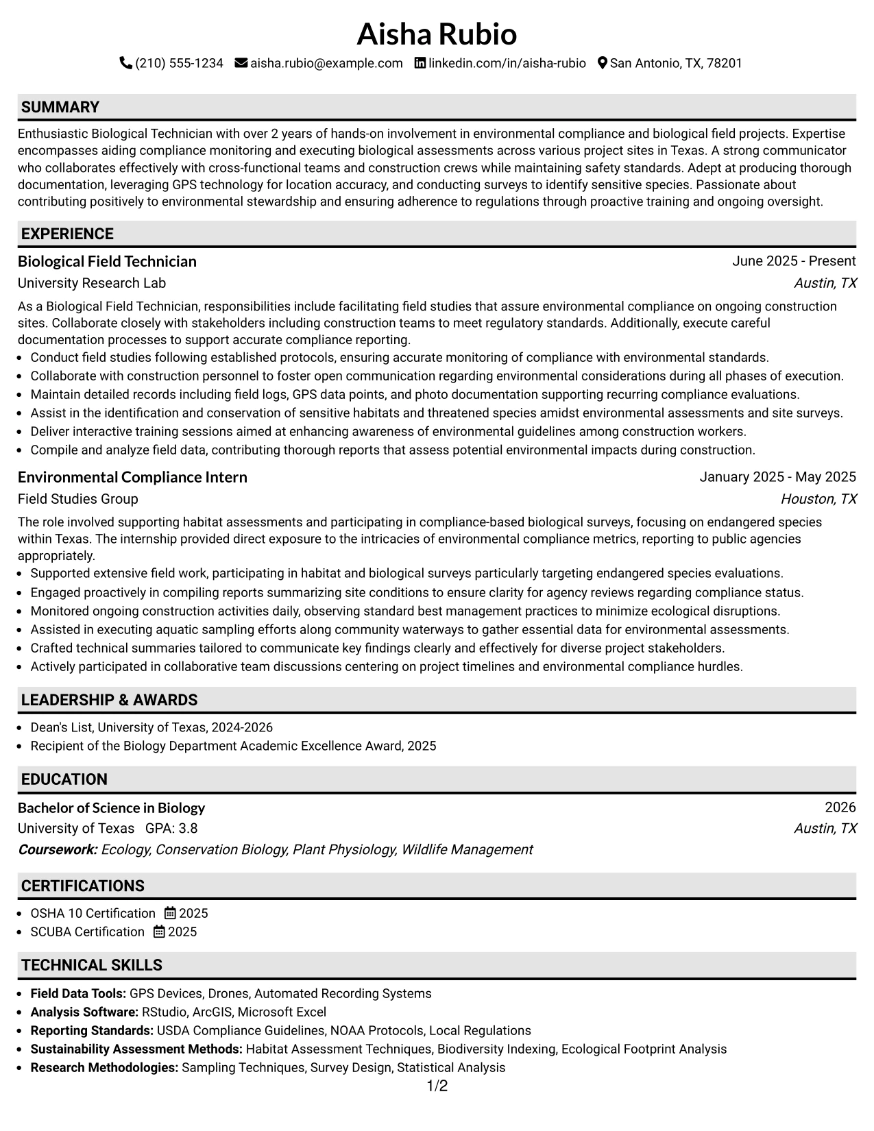 Resume Example Page 1