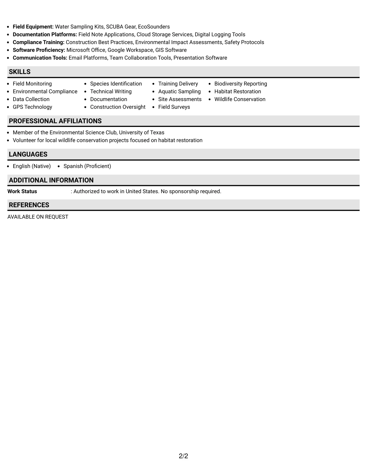 Resume Example Page 2