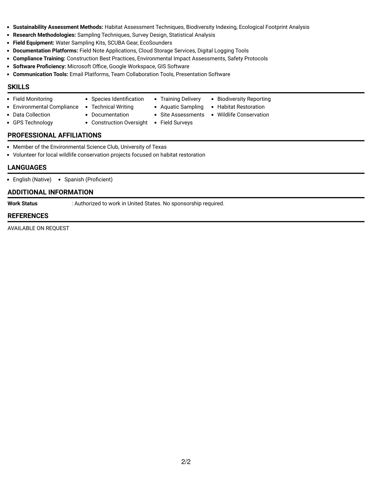 Resume Example Page 2