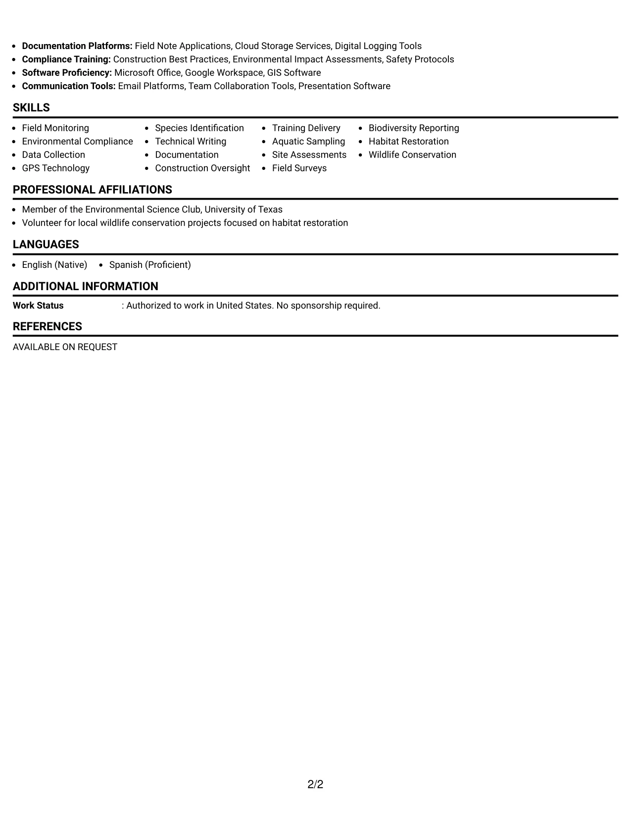 Resume Example Page 2