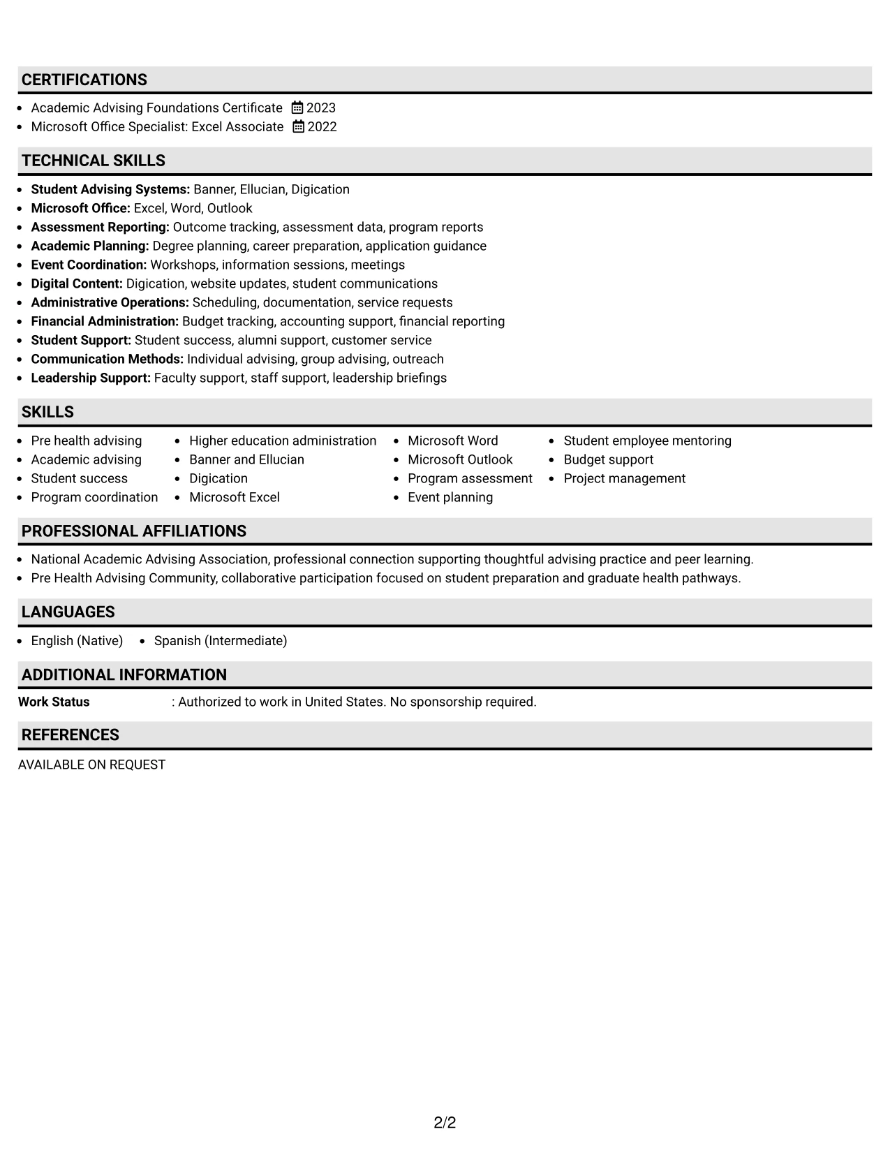 Resume Example Page 2
