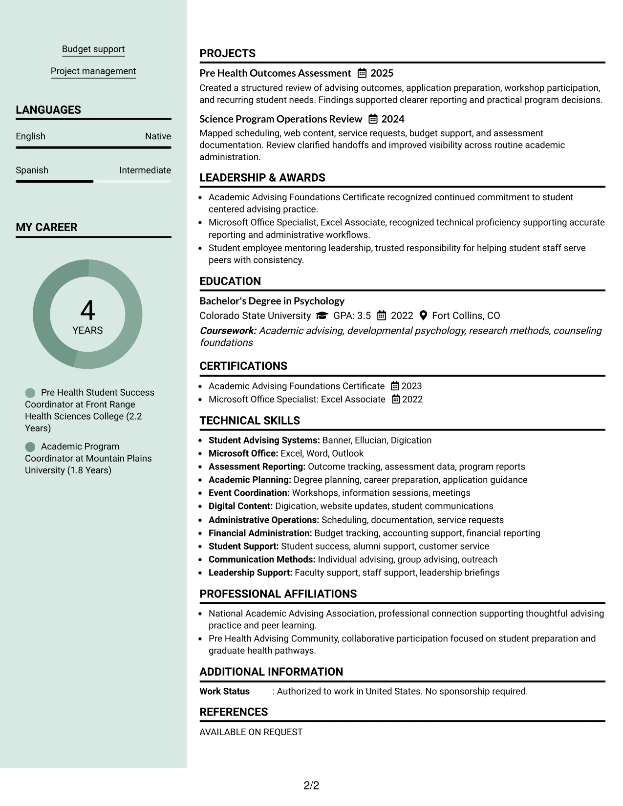 Resume Example Page 2