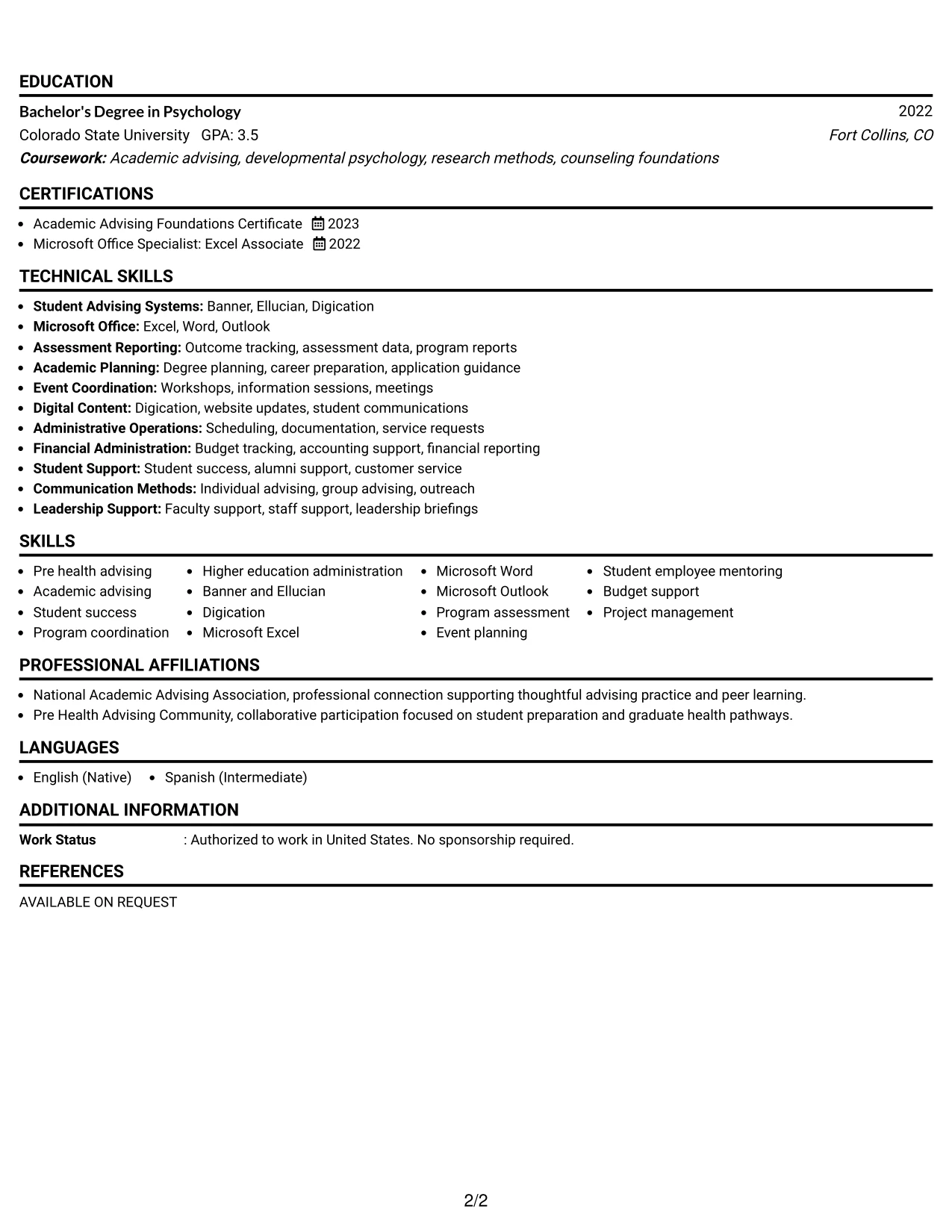 Resume Example Page 2
